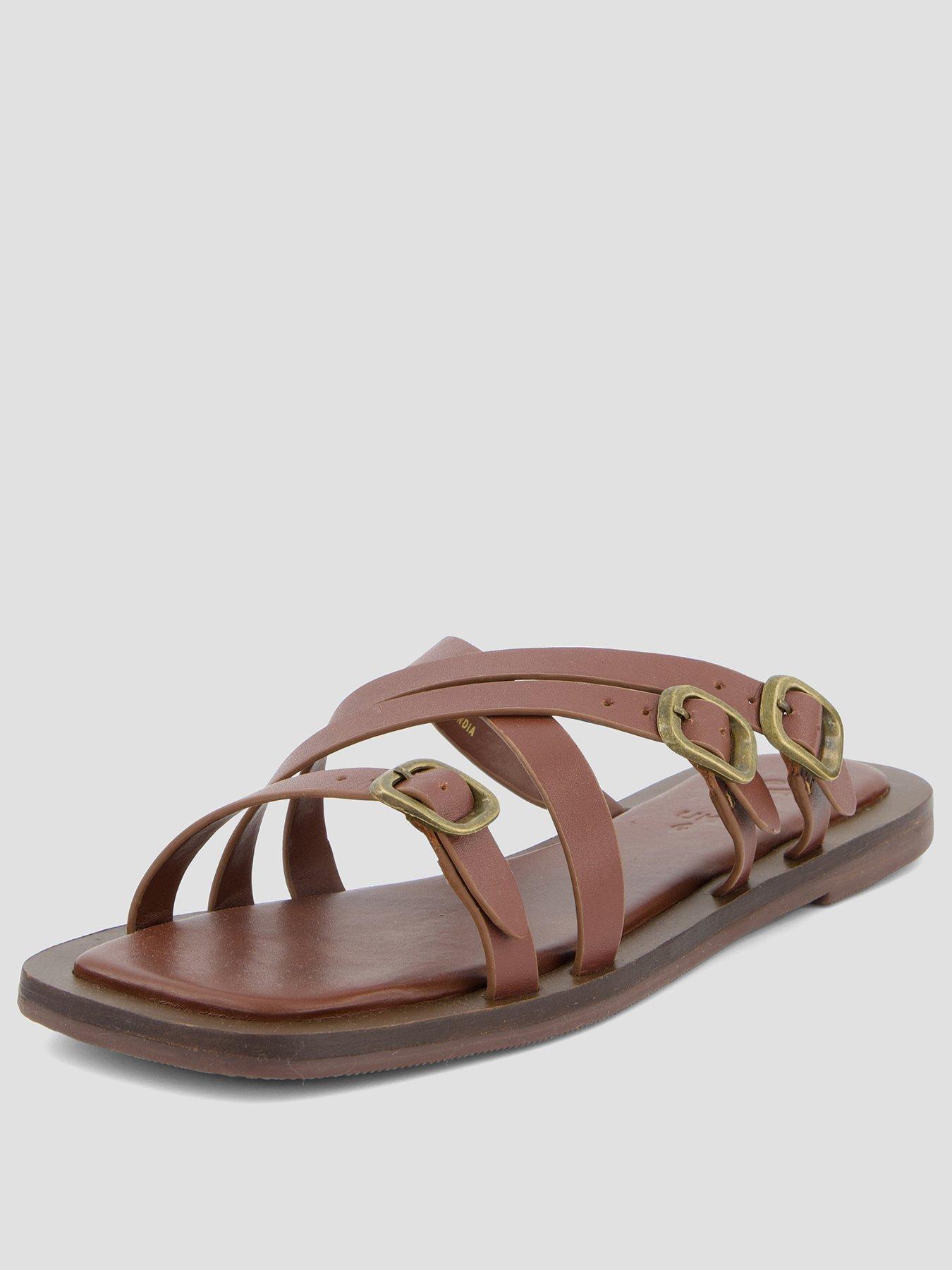 Image 2 of 7 of The Very Collection Wide Fit Leather Strappy Sandal - Tan