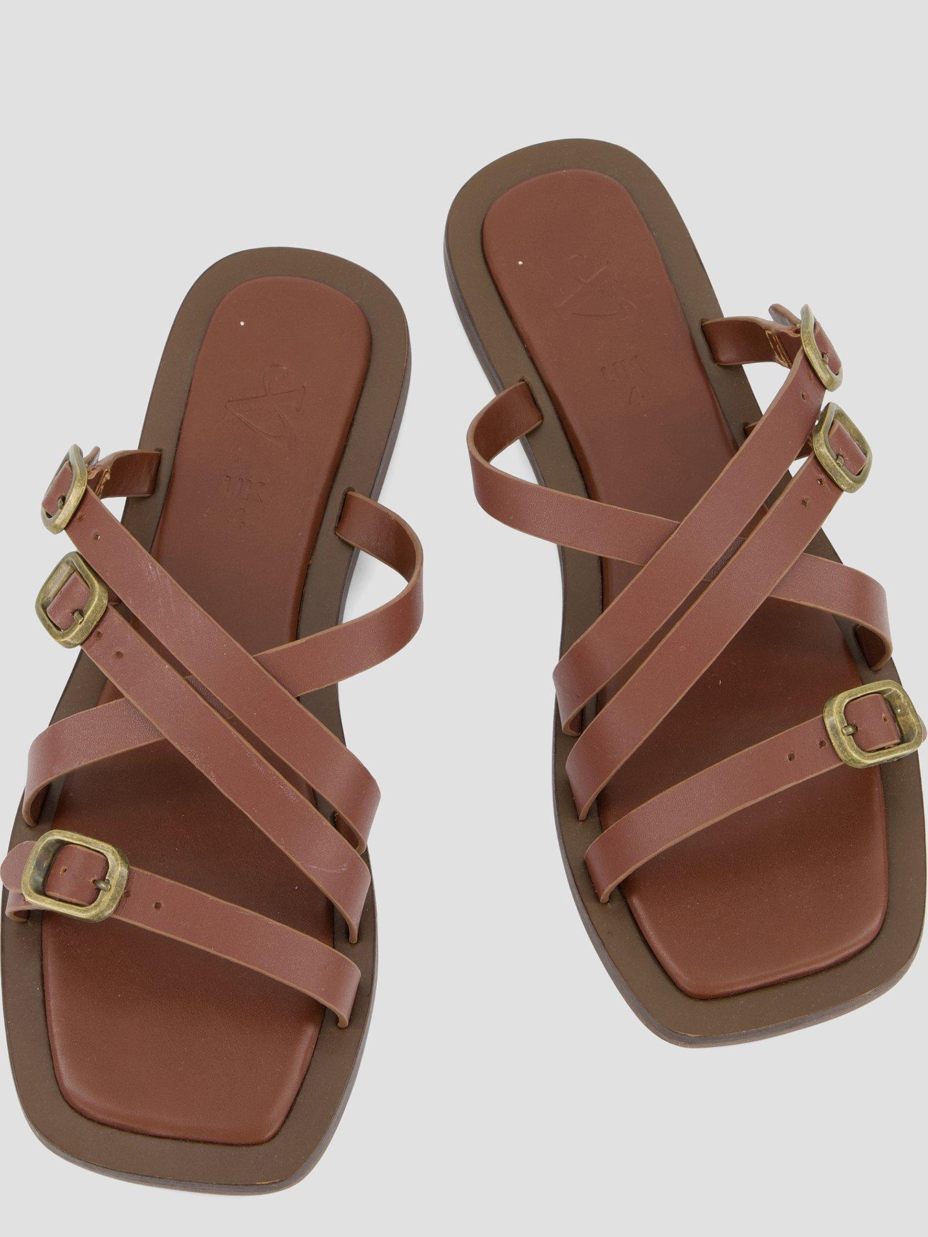 Image 3 of 7 of The Very Collection Wide Fit Leather Strappy Sandal - Tan