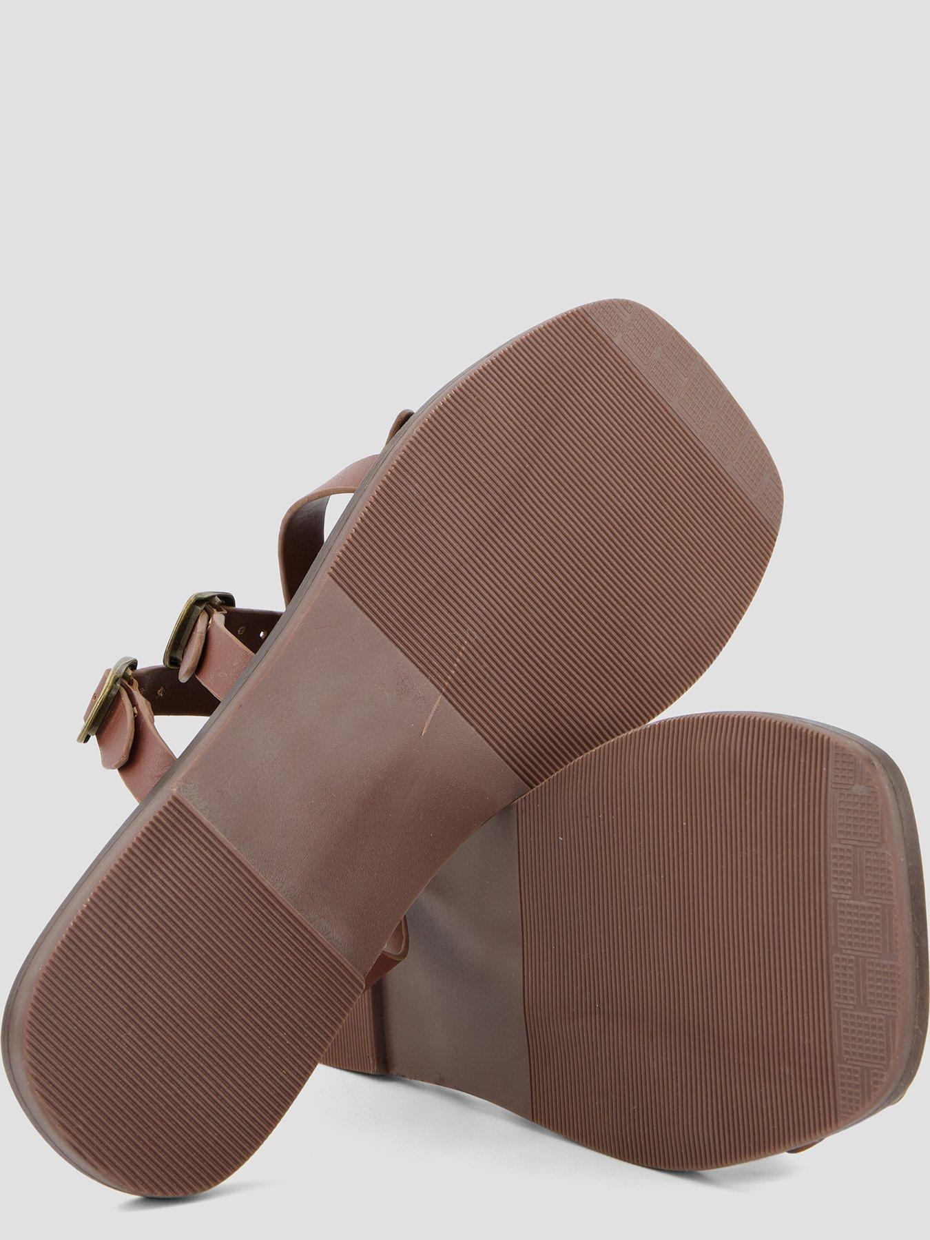 Image 4 of 7 of The Very Collection Wide Fit Leather Strappy Sandal - Tan