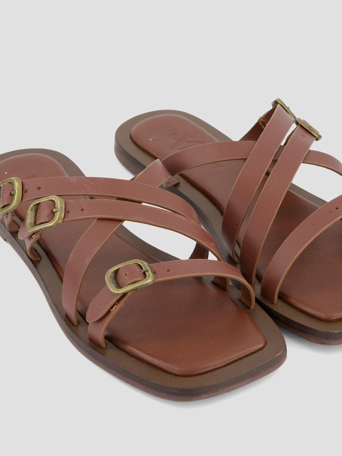 Image 5 of 7 of The Very Collection Wide Fit Leather Strappy Sandal - Tan