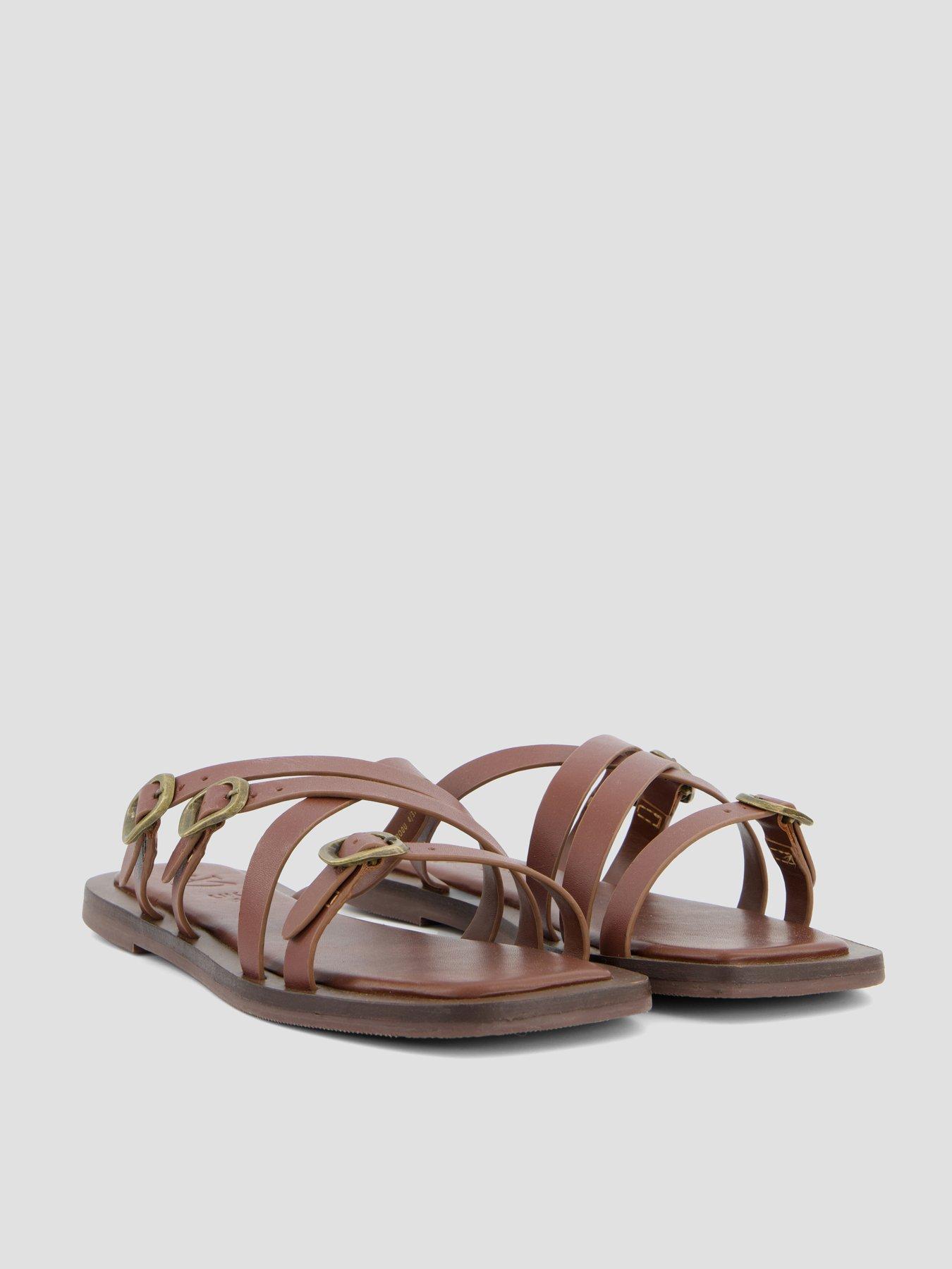 Image 6 of 7 of The Very Collection Wide Fit Leather Strappy Sandal - Tan