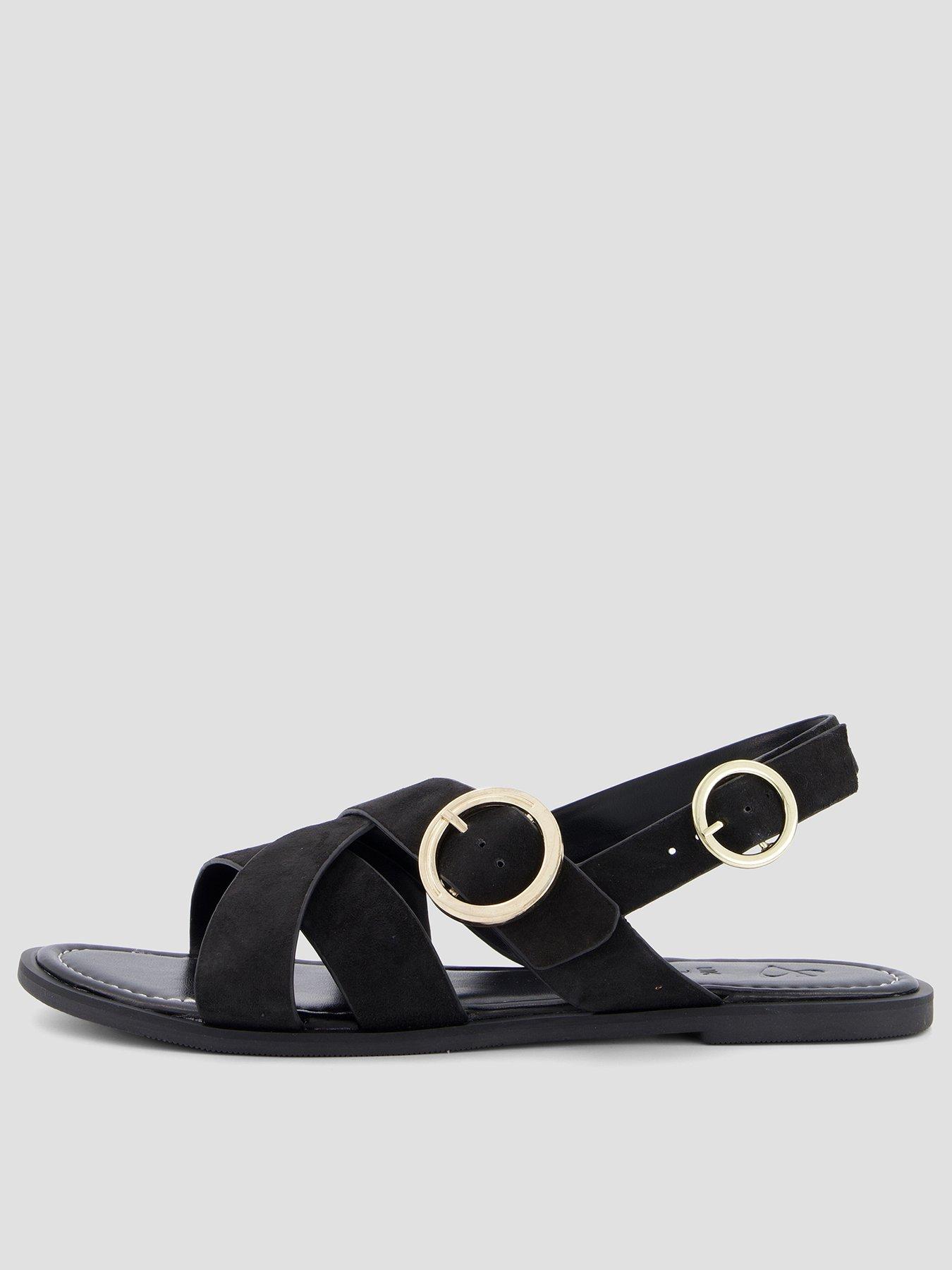 The Very Collection Extra Wide Fit Leather Strappy Sandals - Black