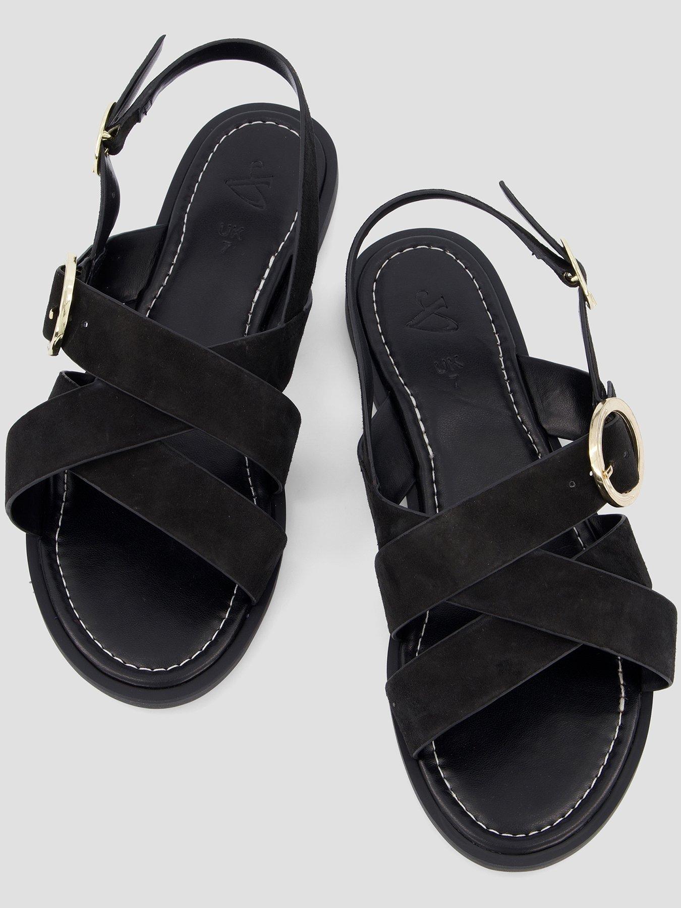 The Very Collection Extra Wide Fit Leather Strappy Sandals - Black | Very