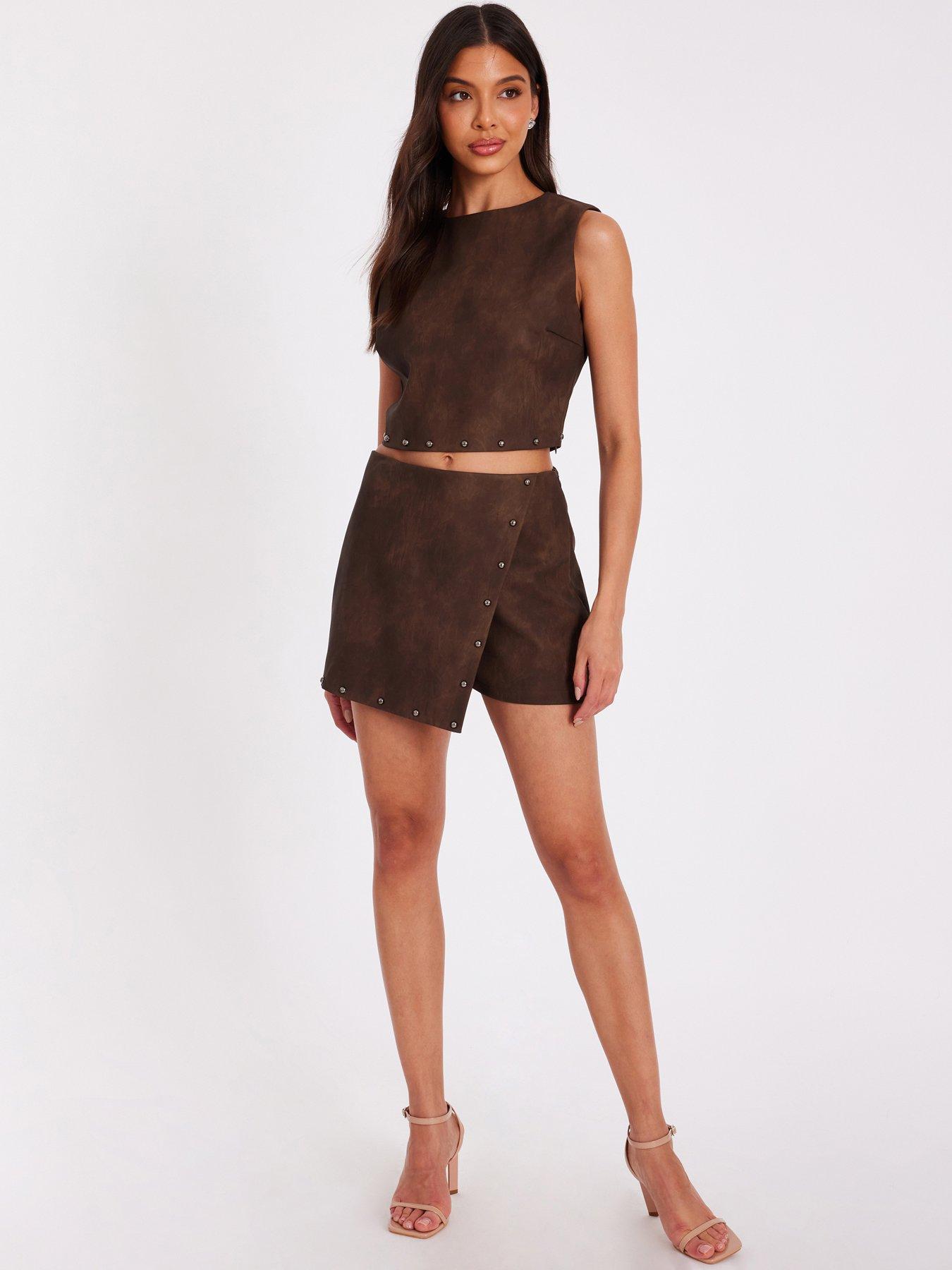 Quiz Brown Studded Faux Leather Skort