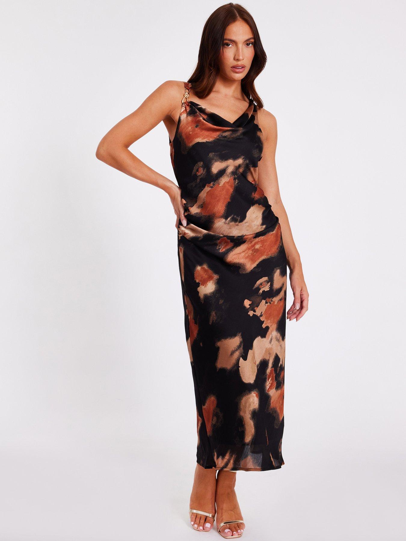 Quiz Black Printed Cowl Neck Midaxi Dress