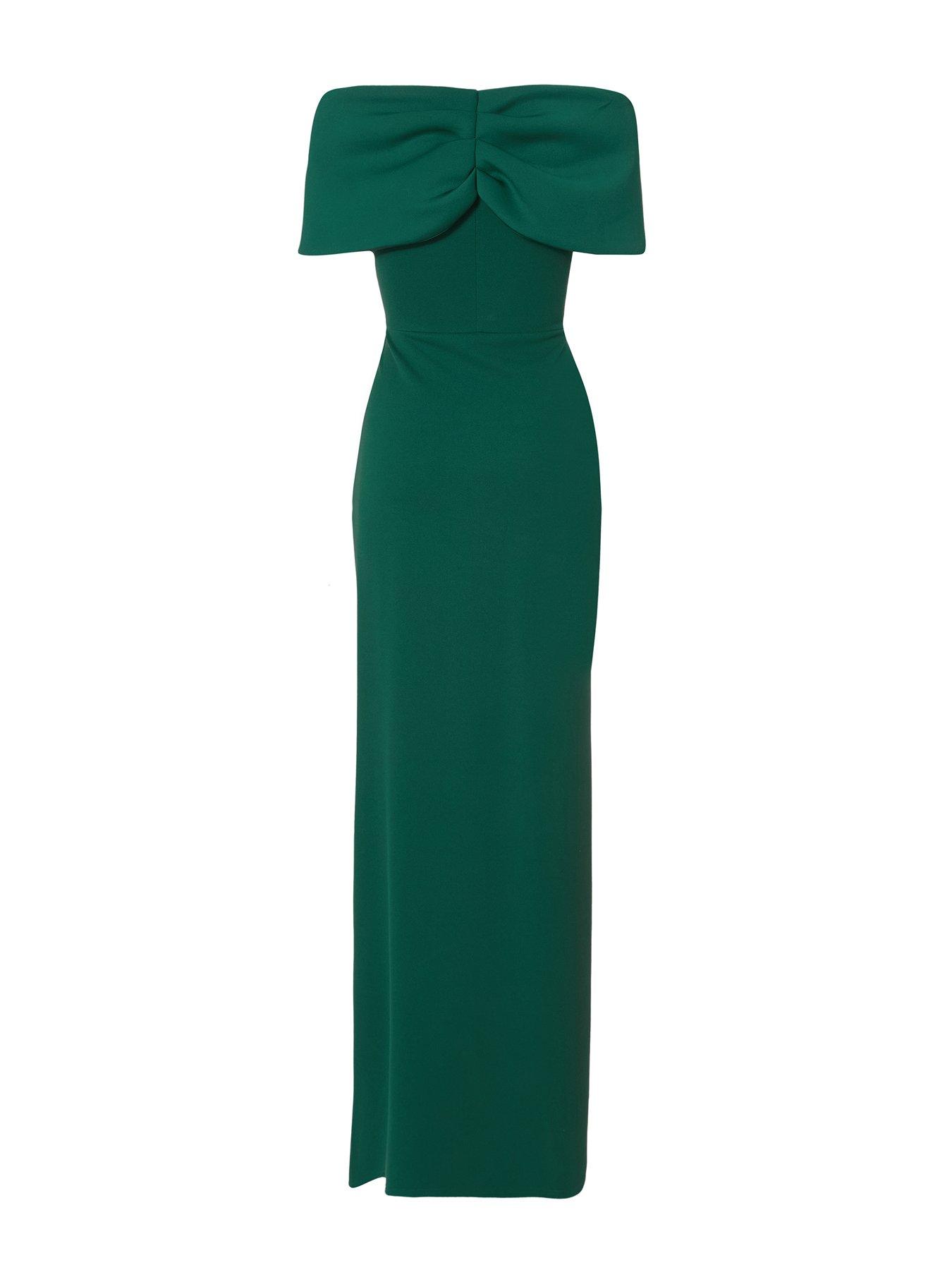 Image 5 of 6 of Quiz Bottle Green Bardot Wrap Maxi Dress