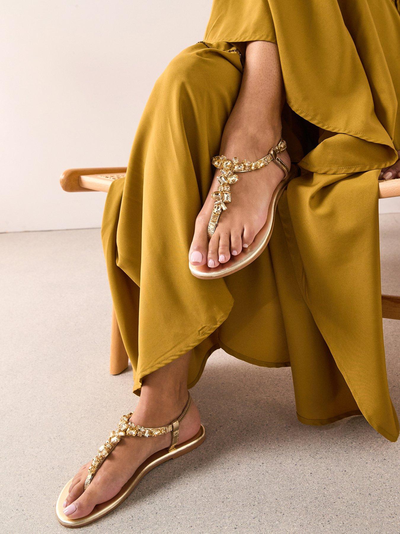 The Very Collection Embelished Toe Post Leather Sandal - Gold