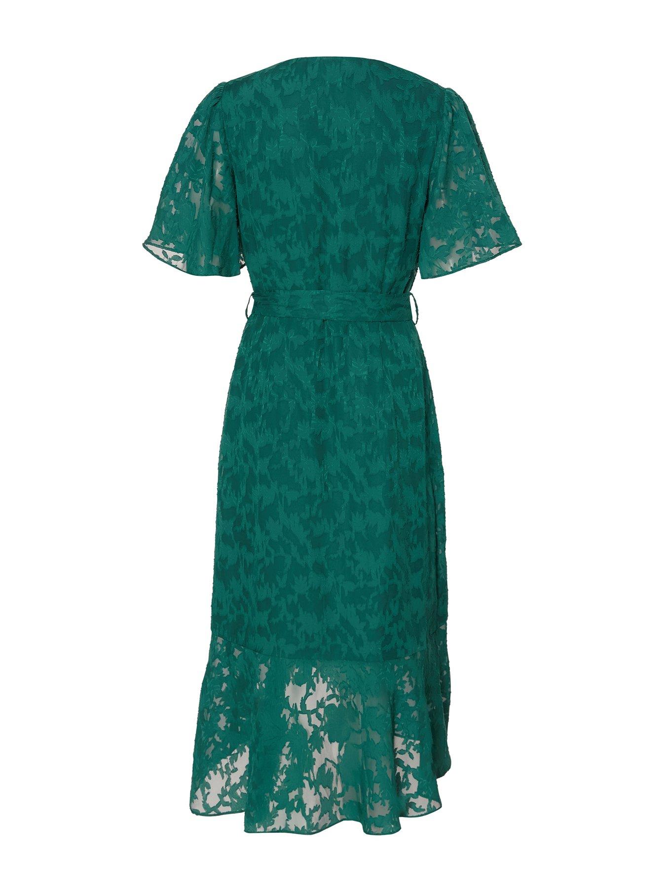 Image 5 of 6 of Quiz Green Jacquard Wrap Midi Dress