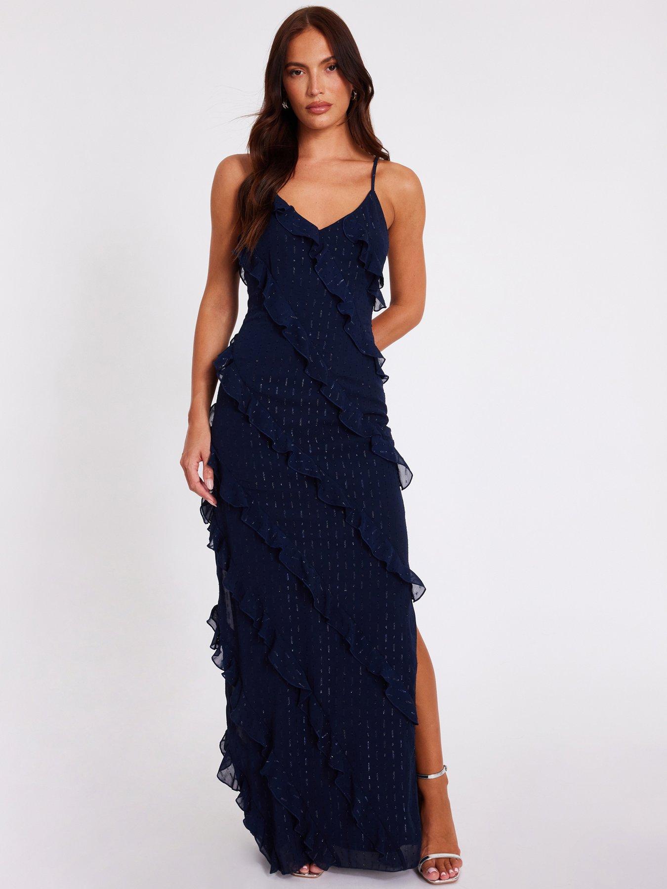 Quiz Navy Chiffon Ruffle Midaxi Dress | Very