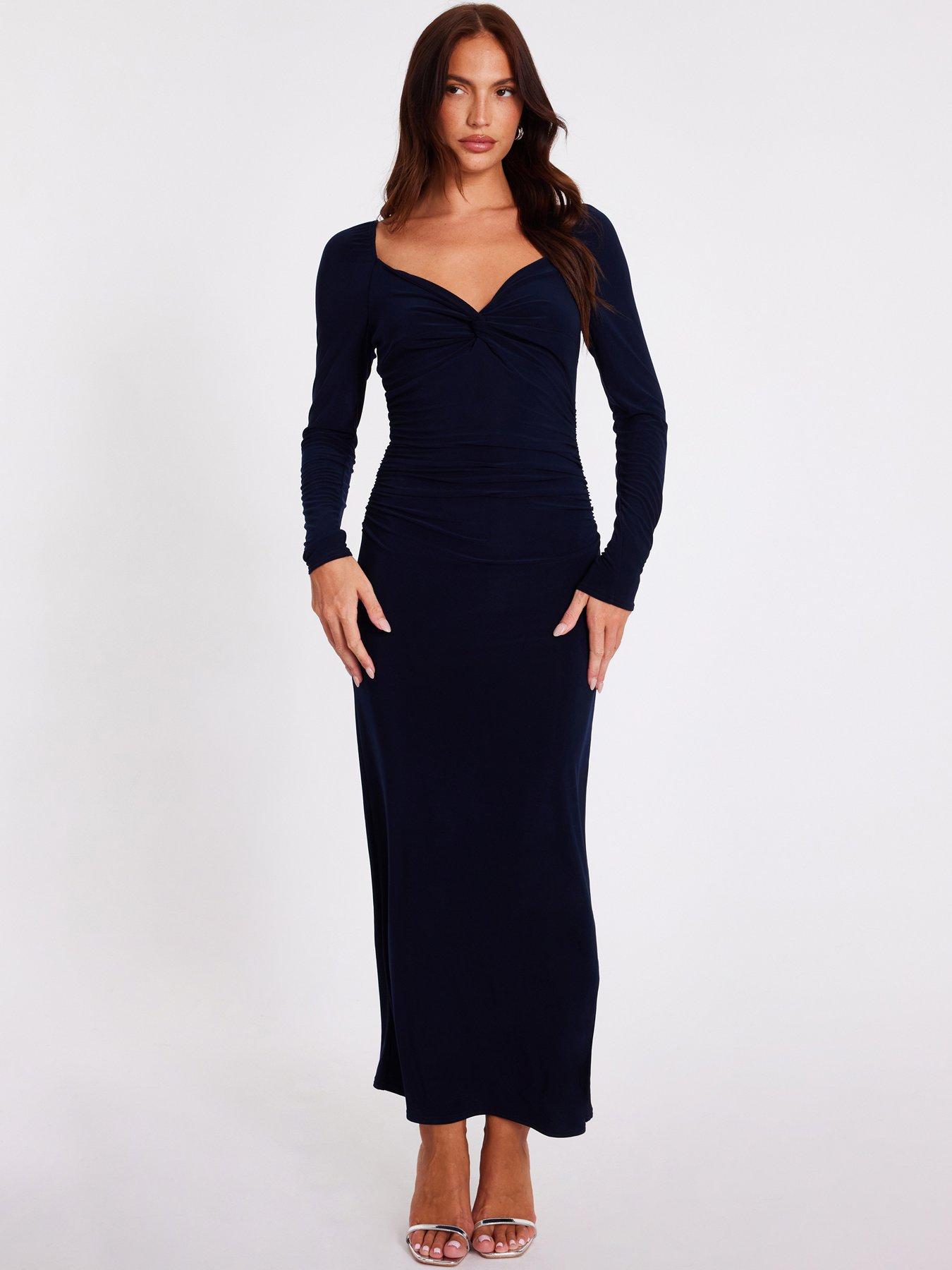 undefined Navy Knot Front Midaxi Dress