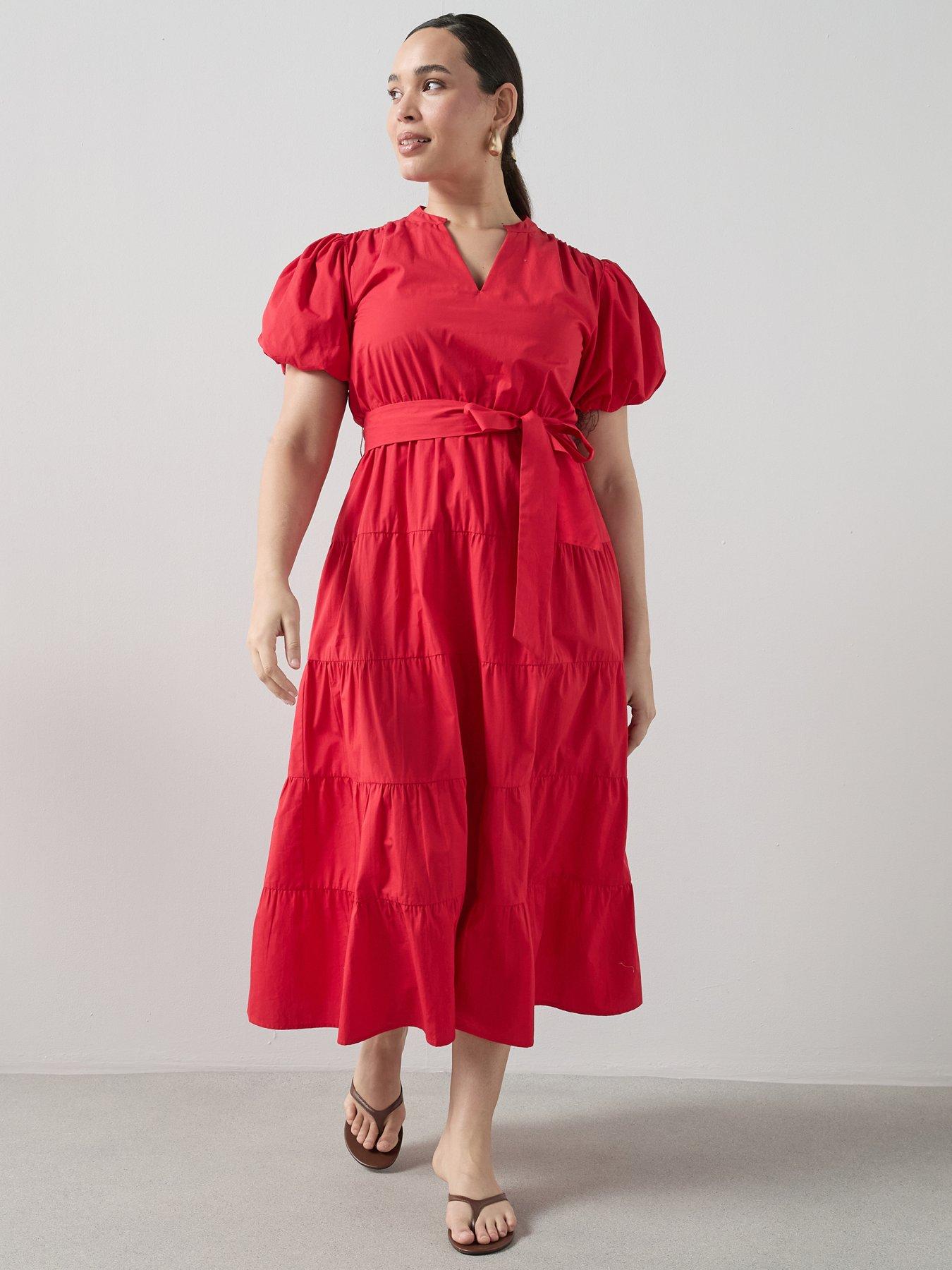 Dresses | Plus Size | Midi (Knee) | Casual | Red | 28 | Women | Very