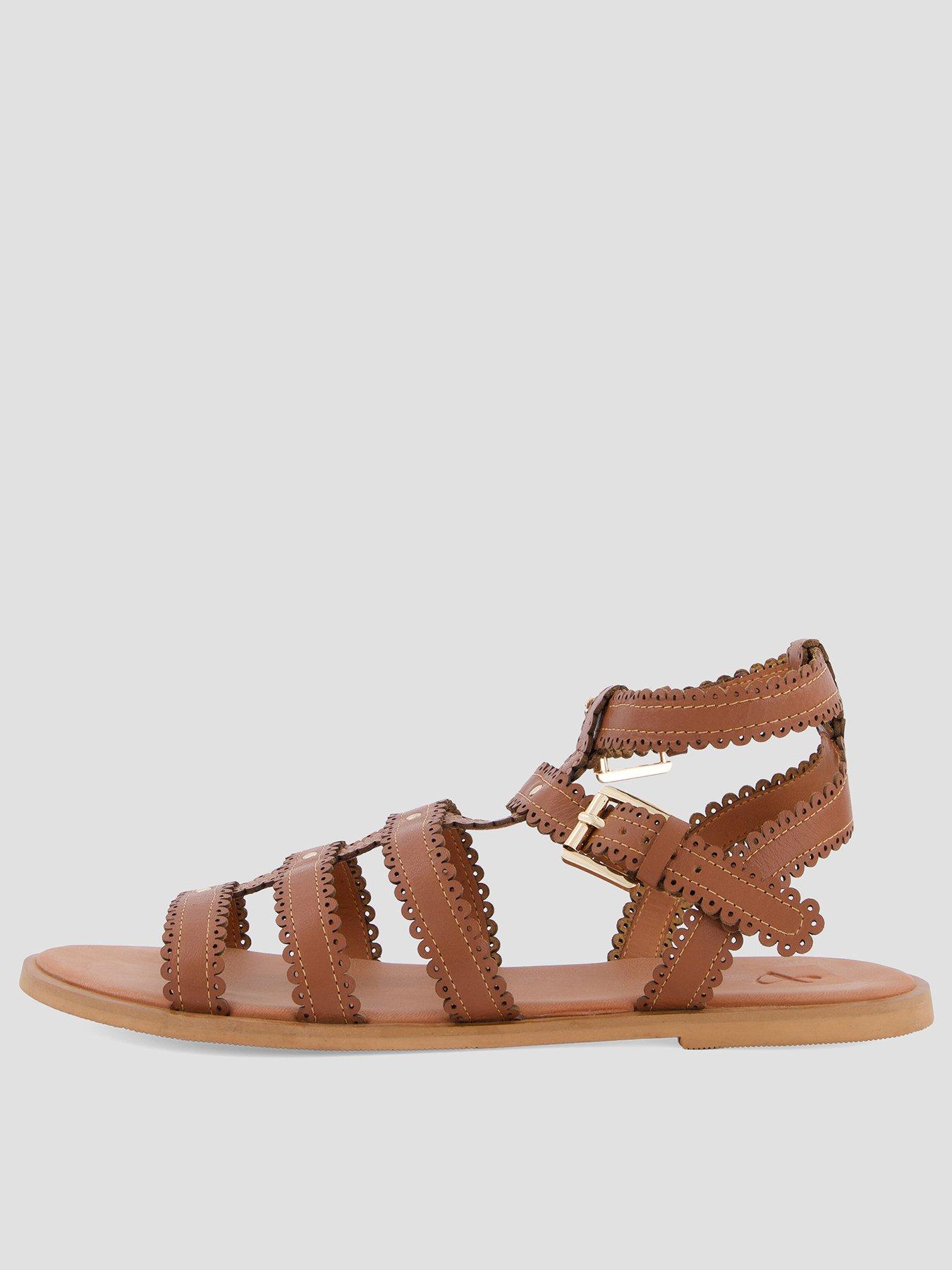 Image 1 of 7 of The Very Collection Real Leather Scalloped Gladiator Sandals - Brown