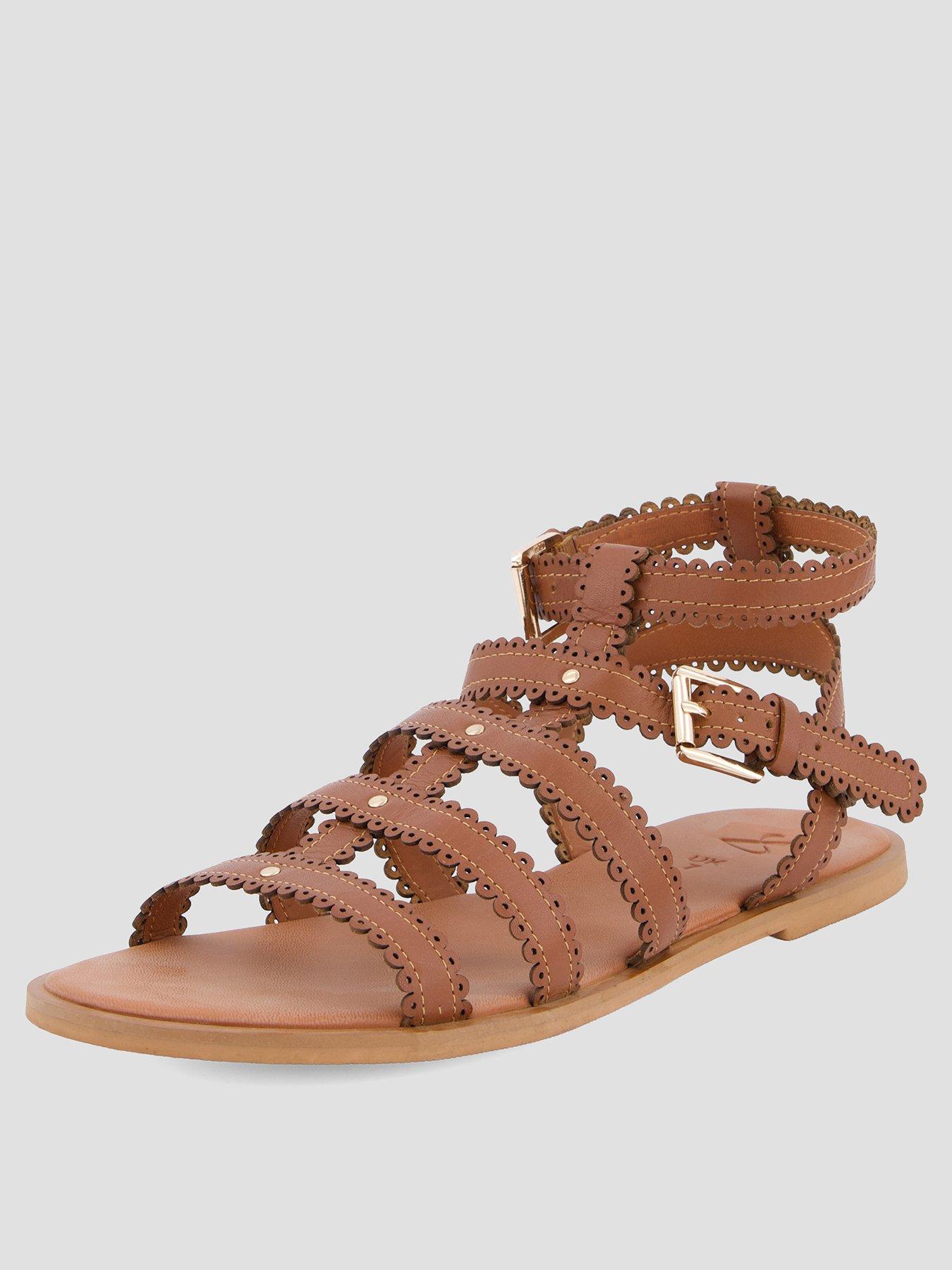 Image 2 of 7 of The Very Collection Real Leather Scalloped Gladiator Sandals - Brown
