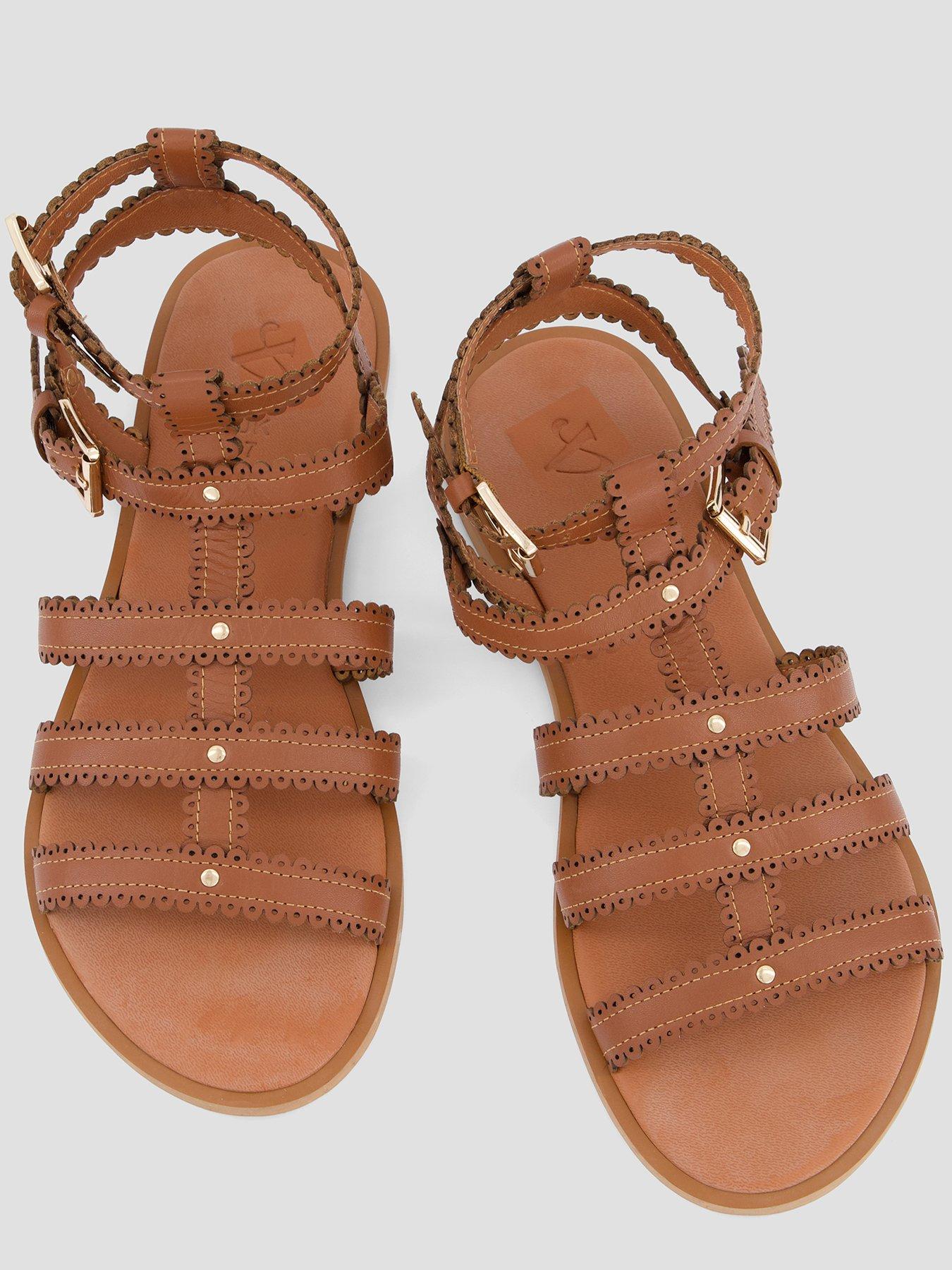 Image 3 of 7 of The Very Collection Real Leather Scalloped Gladiator Sandals - Brown