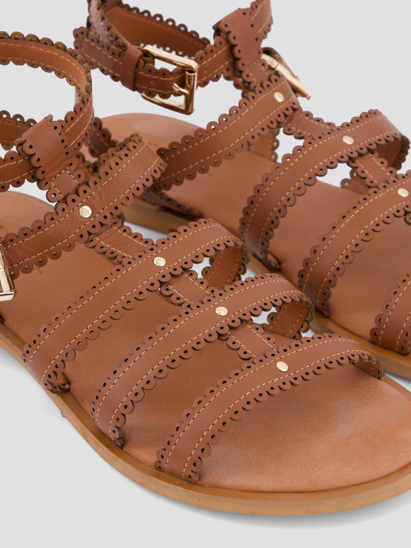 Image 5 of 7 of The Very Collection Real Leather Scalloped Gladiator Sandals - Brown
