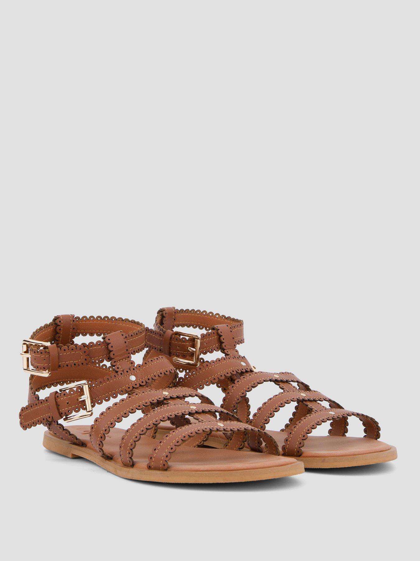 Image 6 of 7 of The Very Collection Real Leather Scalloped Gladiator Sandals - Brown