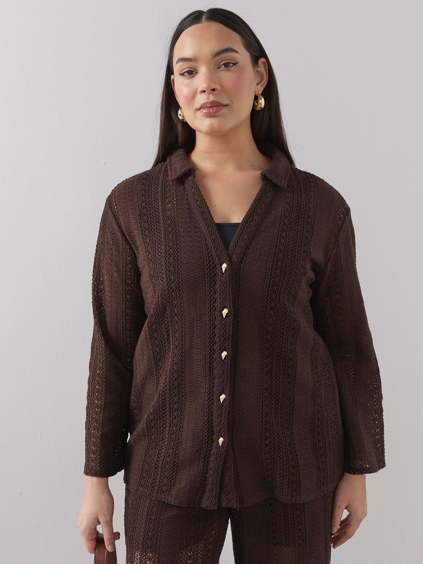 Image 1 of 6 of The Very Collection Curve Crochet Shirt Co-ord