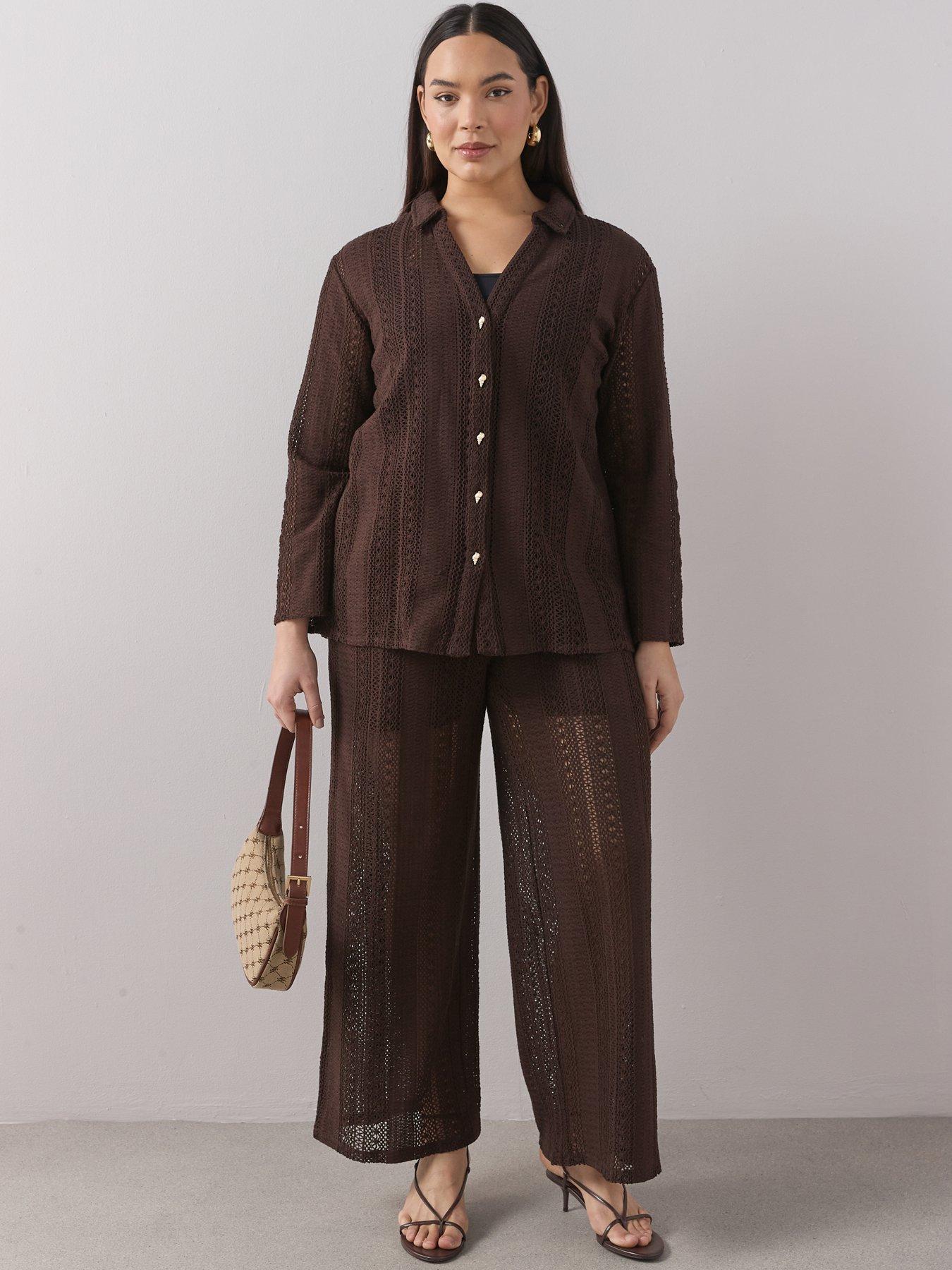 Image 3 of 6 of The Very Collection Curve Crochet Shirt Co-ord