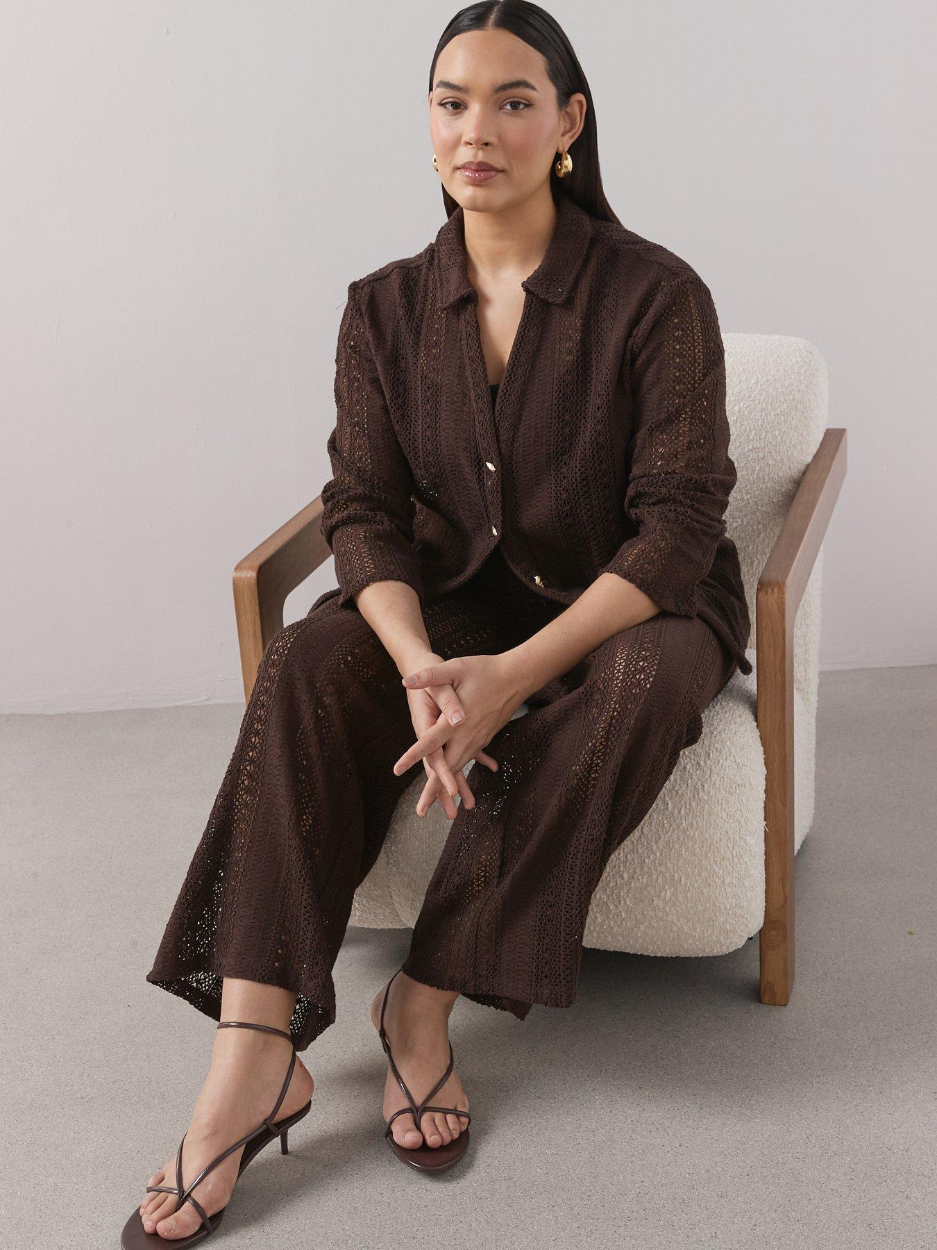 Image 4 of 6 of The Very Collection Curve Crochet Shirt Co-ord
