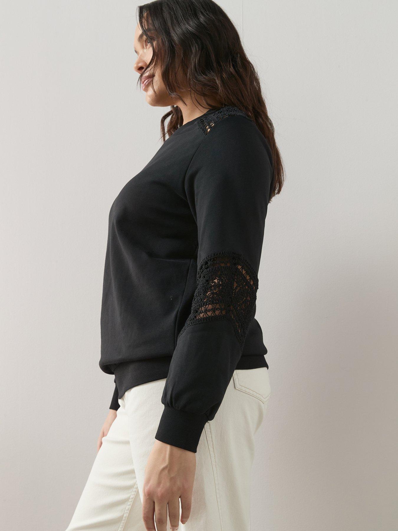 Image 4 of 6 of The Very Collection Curve Lace Insert Sweatshirt - Black