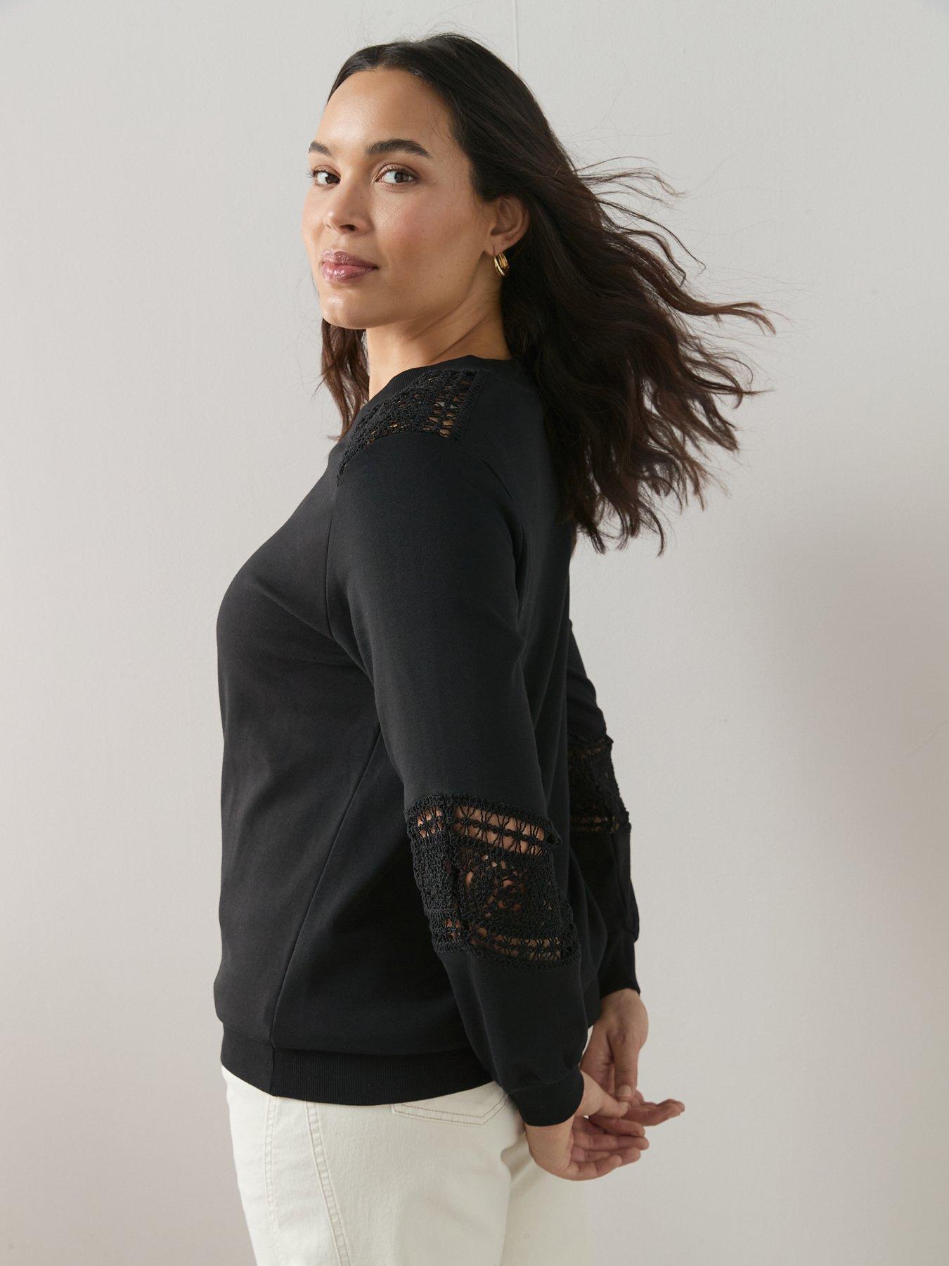 Image 5 of 6 of The Very Collection Curve Lace Insert Sweatshirt - Black
