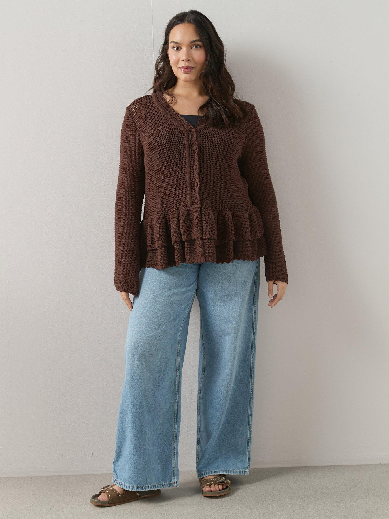 The Very Collection Curve Ruffle Hem Cardigan - Chocolate
