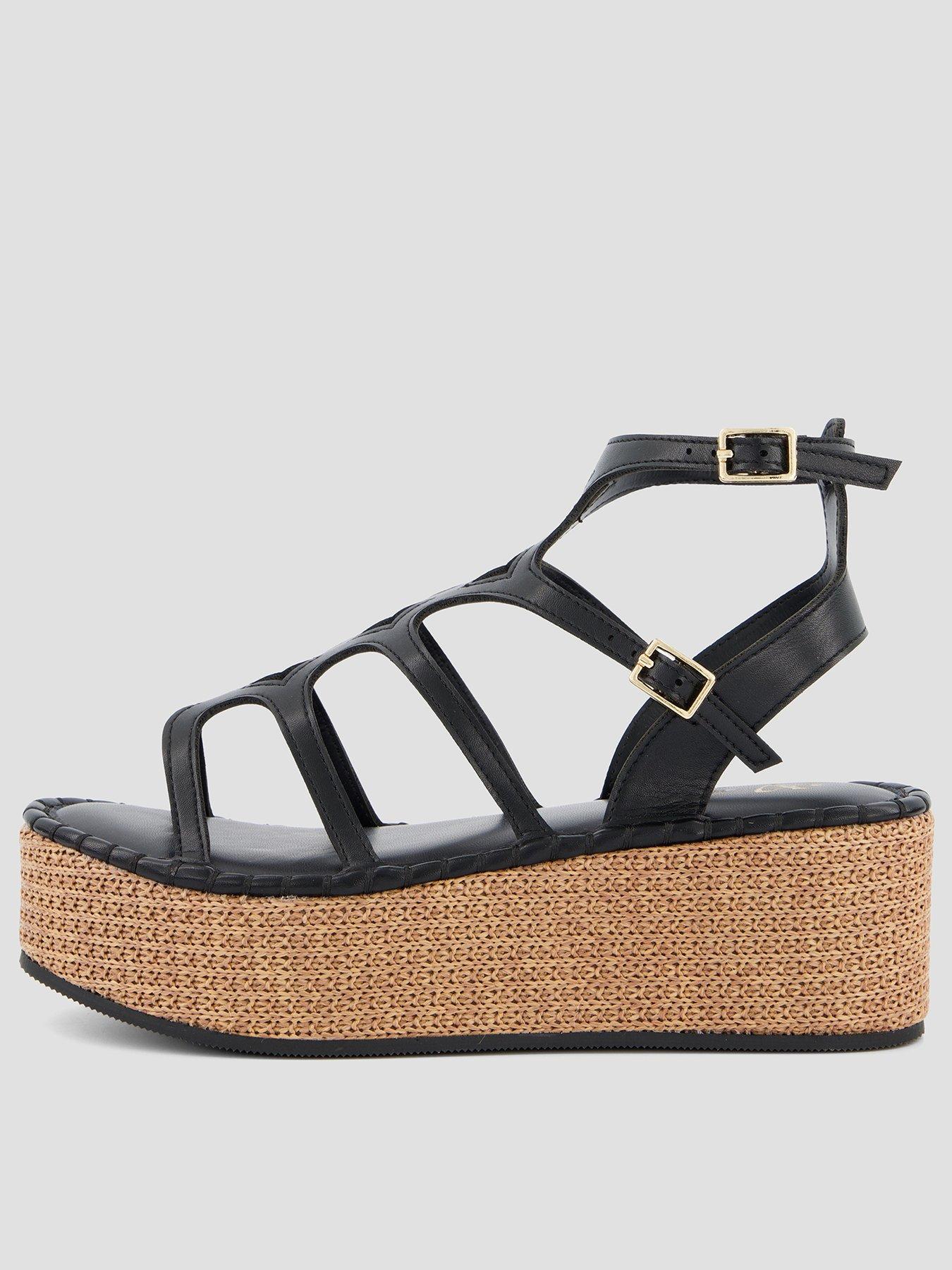 The Very Collection Wide Fit Gladiator Wedge Sandal - Black