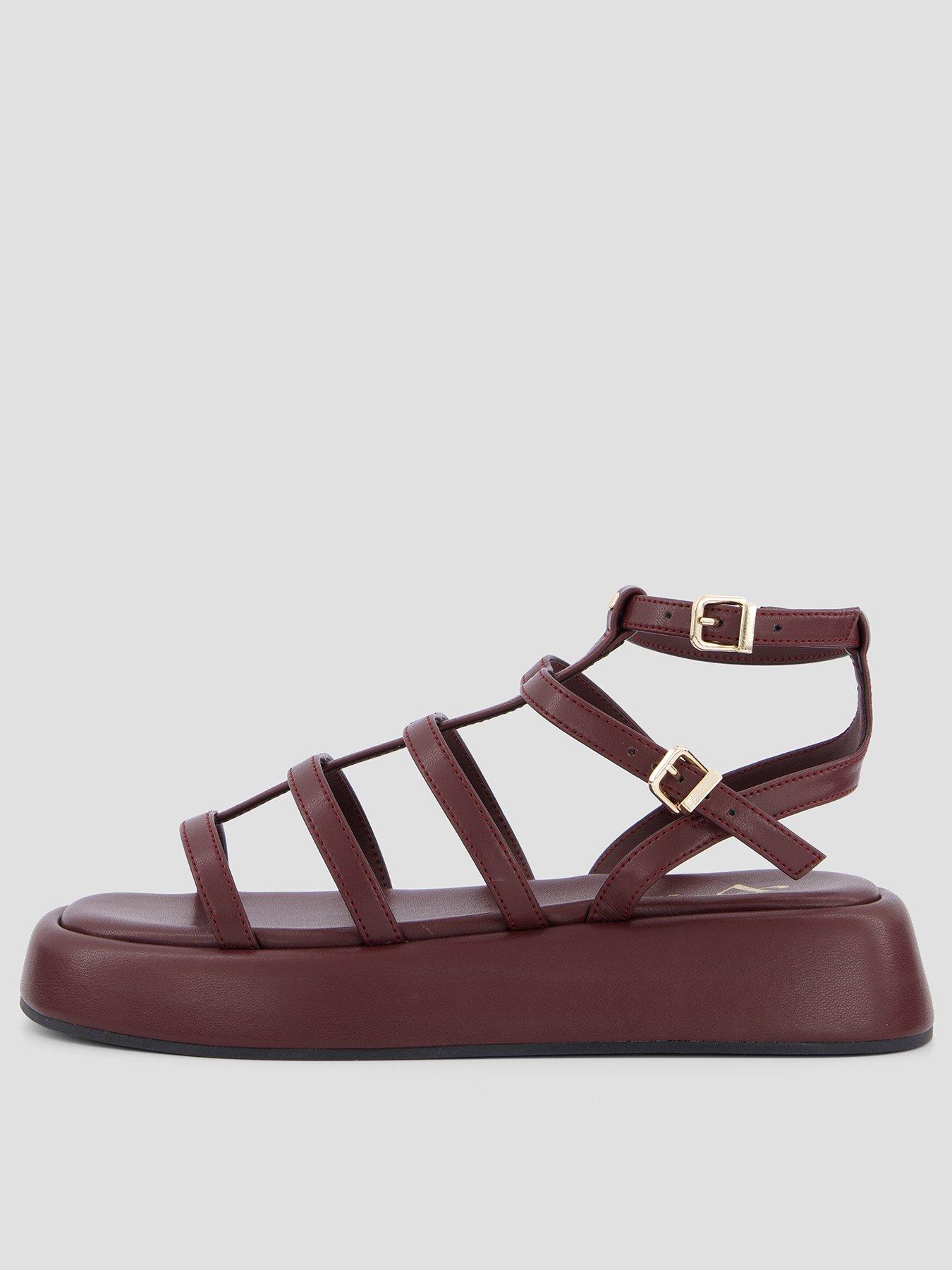 The Very Collection Gladiator Flatform Sandals - Burgundy