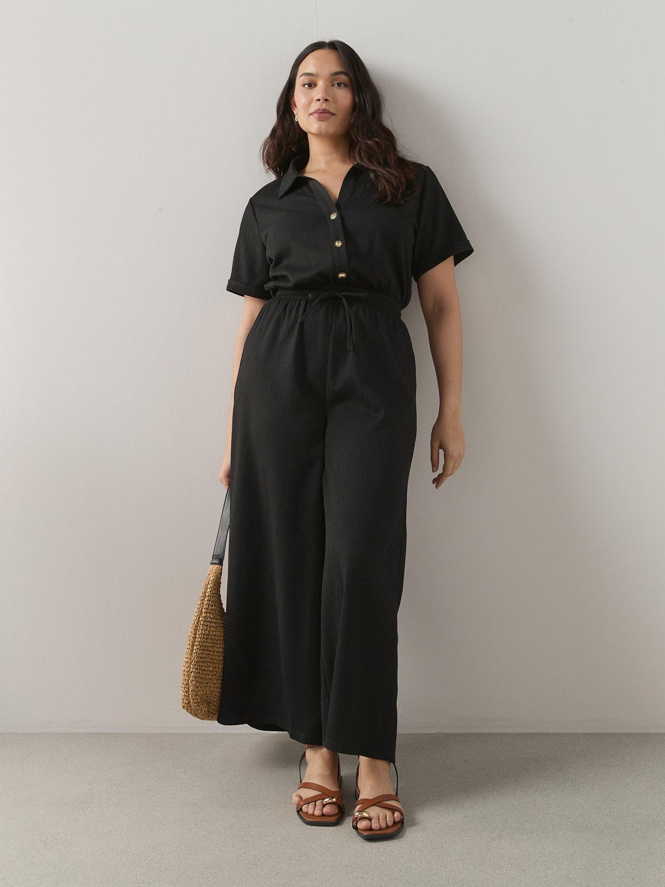 The Very Collection Curve Button Detail Crinkle Jumpsuit - Black