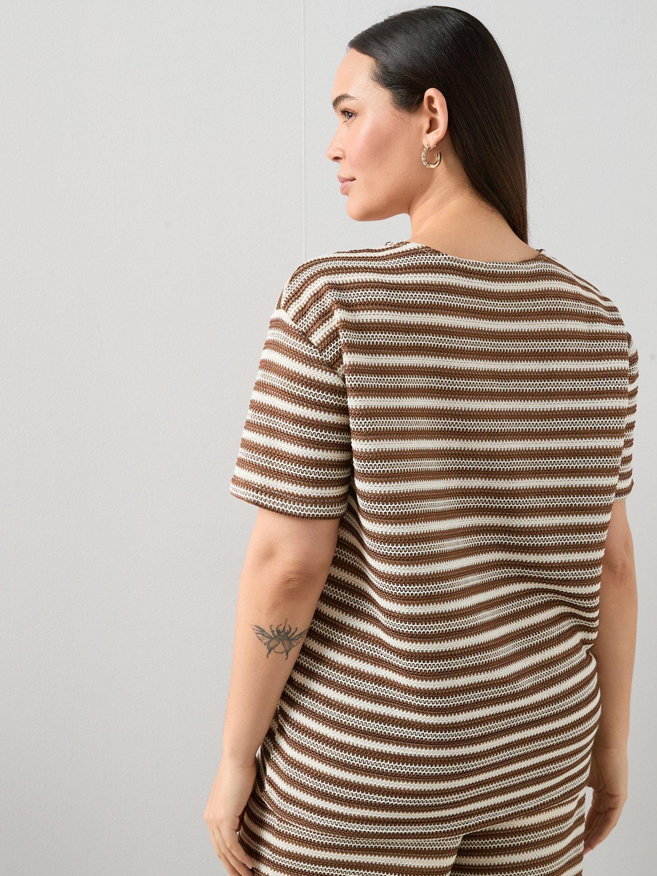 Image 2 of 6 of The Very Collection Curve Stripe Crochet T-shirt Co-ord