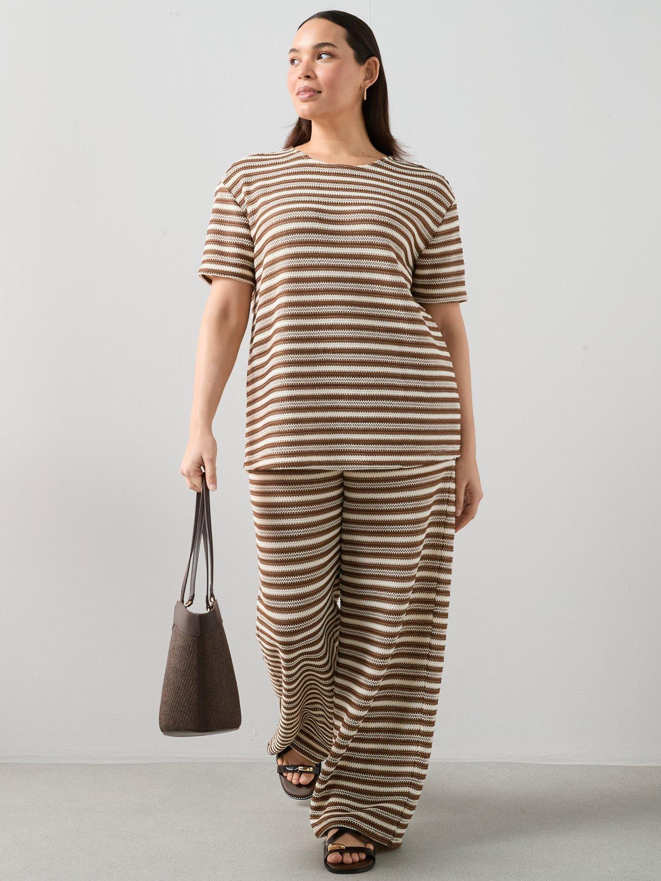 Image 3 of 6 of The Very Collection Curve Stripe Crochet T-shirt Co-ord
