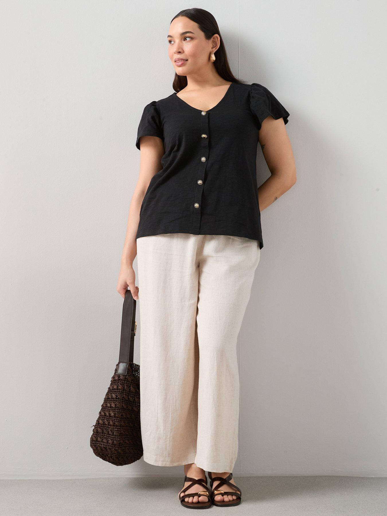Image 3 of 6 of The Very Collection Curve Frill Sleeve Button Through Top