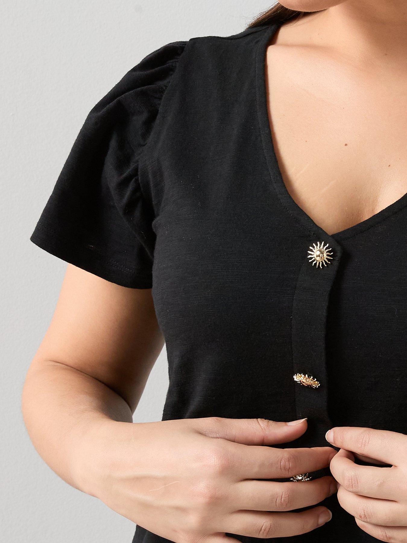 Image 4 of 6 of The Very Collection Curve Frill Sleeve Button Through Top