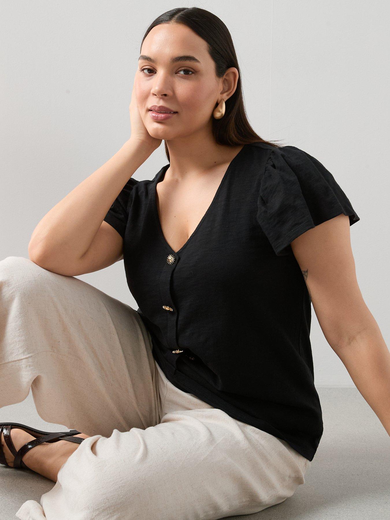 Image 5 of 6 of The Very Collection Curve Frill Sleeve Button Through Top