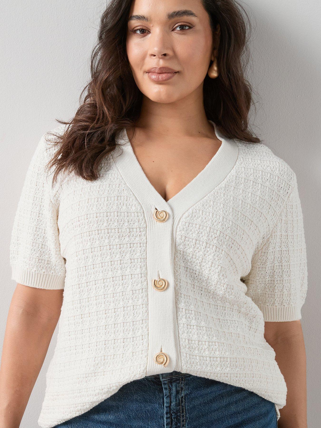 The Very Collection Curve Shell Button Short Sleeve Cardigan