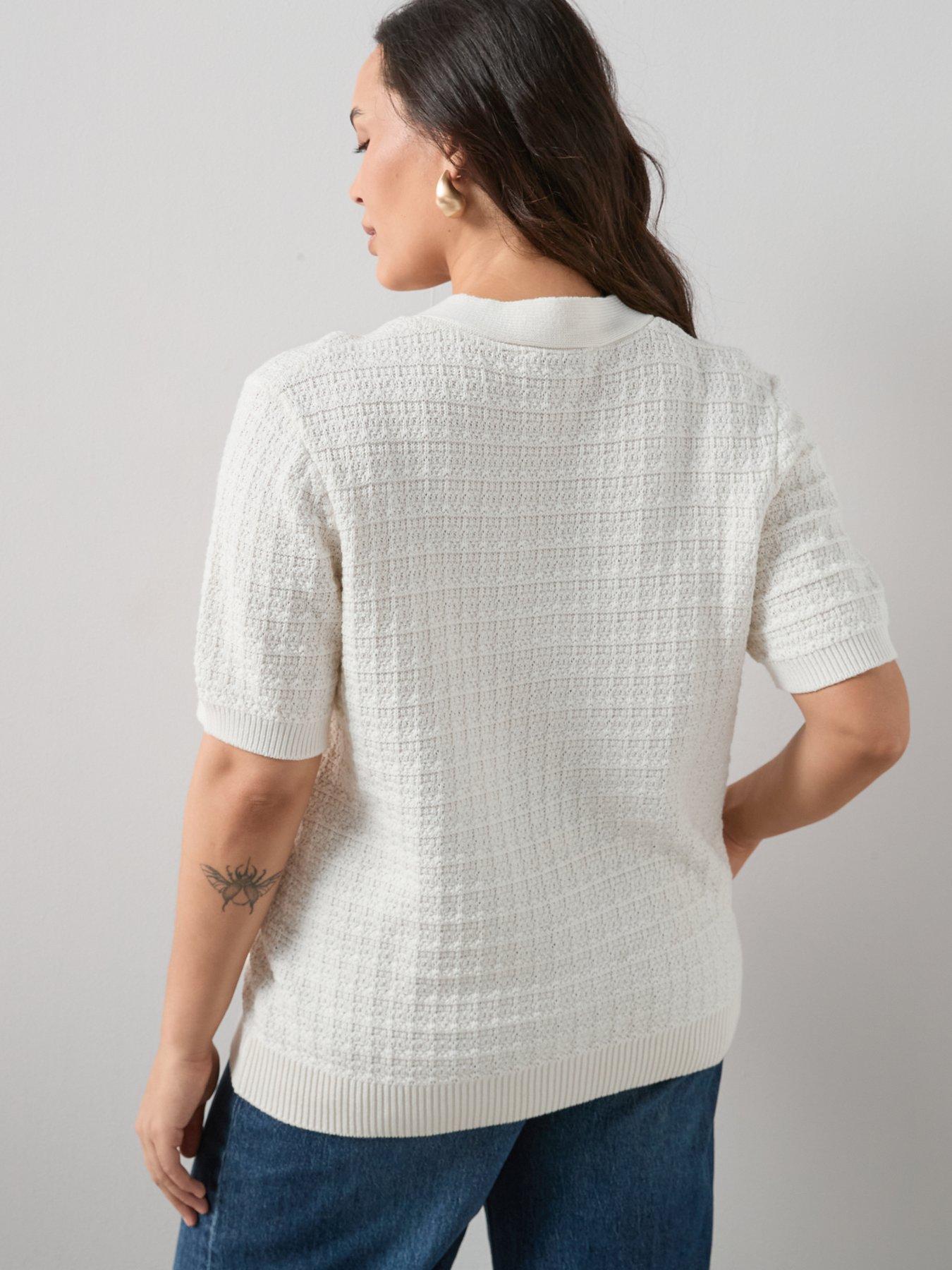 Image 2 of 6 of The Very Collection Curve Shell Button Short Sleeve Cardigan