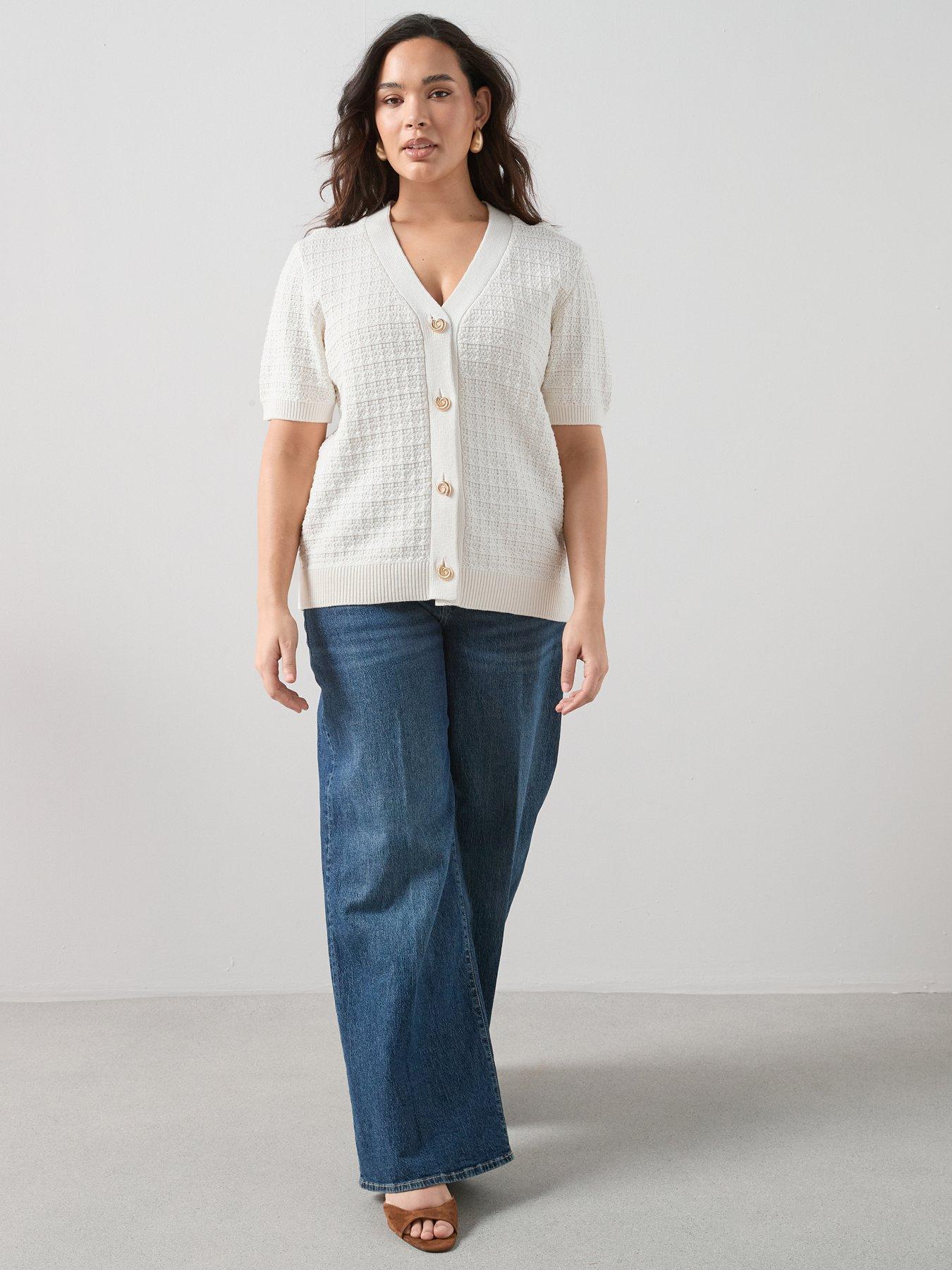 Image 3 of 6 of The Very Collection Curve Shell Button Short Sleeve Cardigan