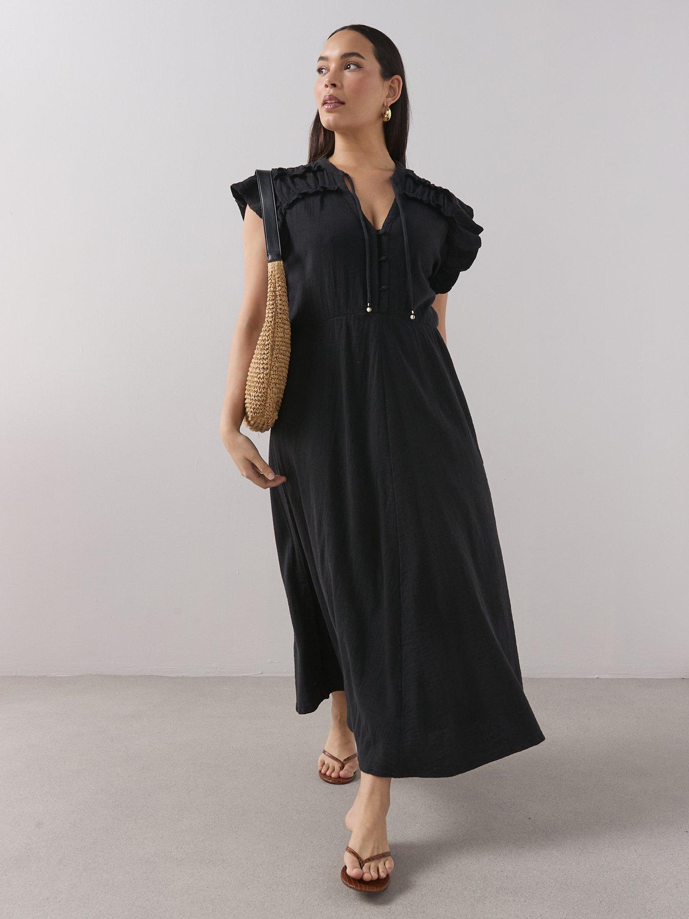 The Very Collection Curve Cheesecloth Waisted Midi Dress - Black