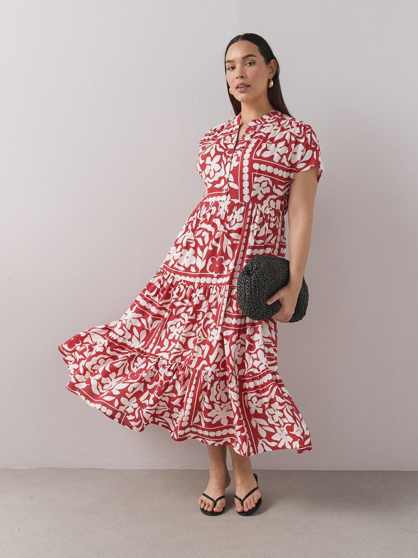 The Very Collection Curve Tiered Printed Midi Dress - Multi