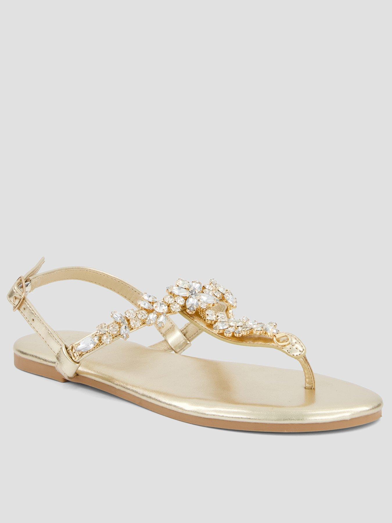 The Very Collection Wide Fit Embellished Toe Post Leather Sandal - Gold