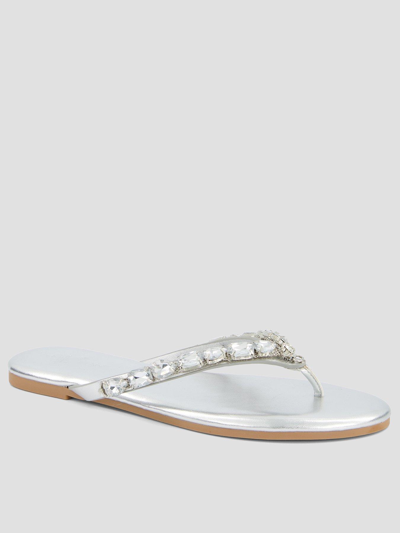 The Very Collection Wide Fit Embellished Toe Post Sandals - Silver