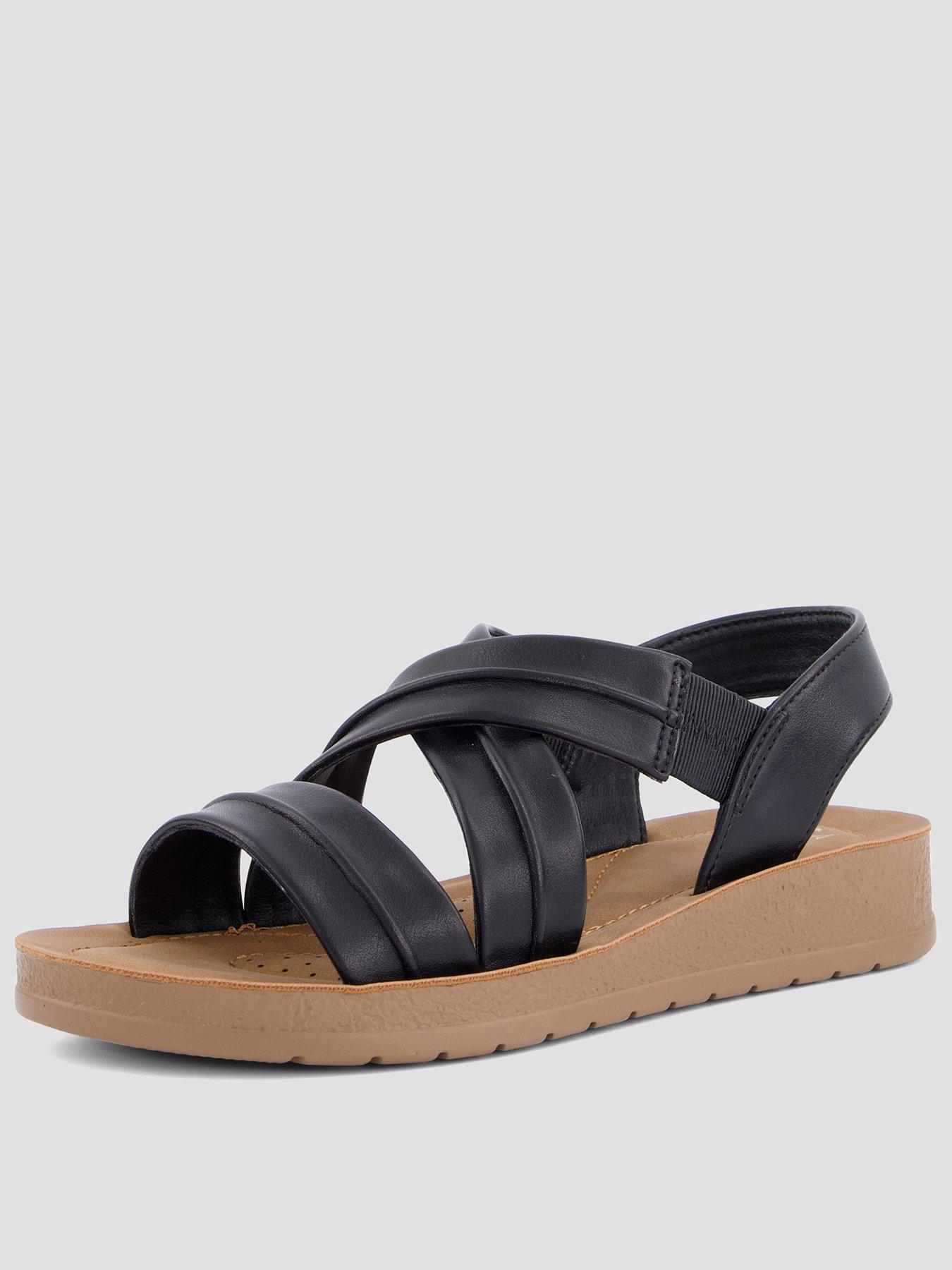 The Very Collection Comfort Flat Sandal With Cross Strap - Black