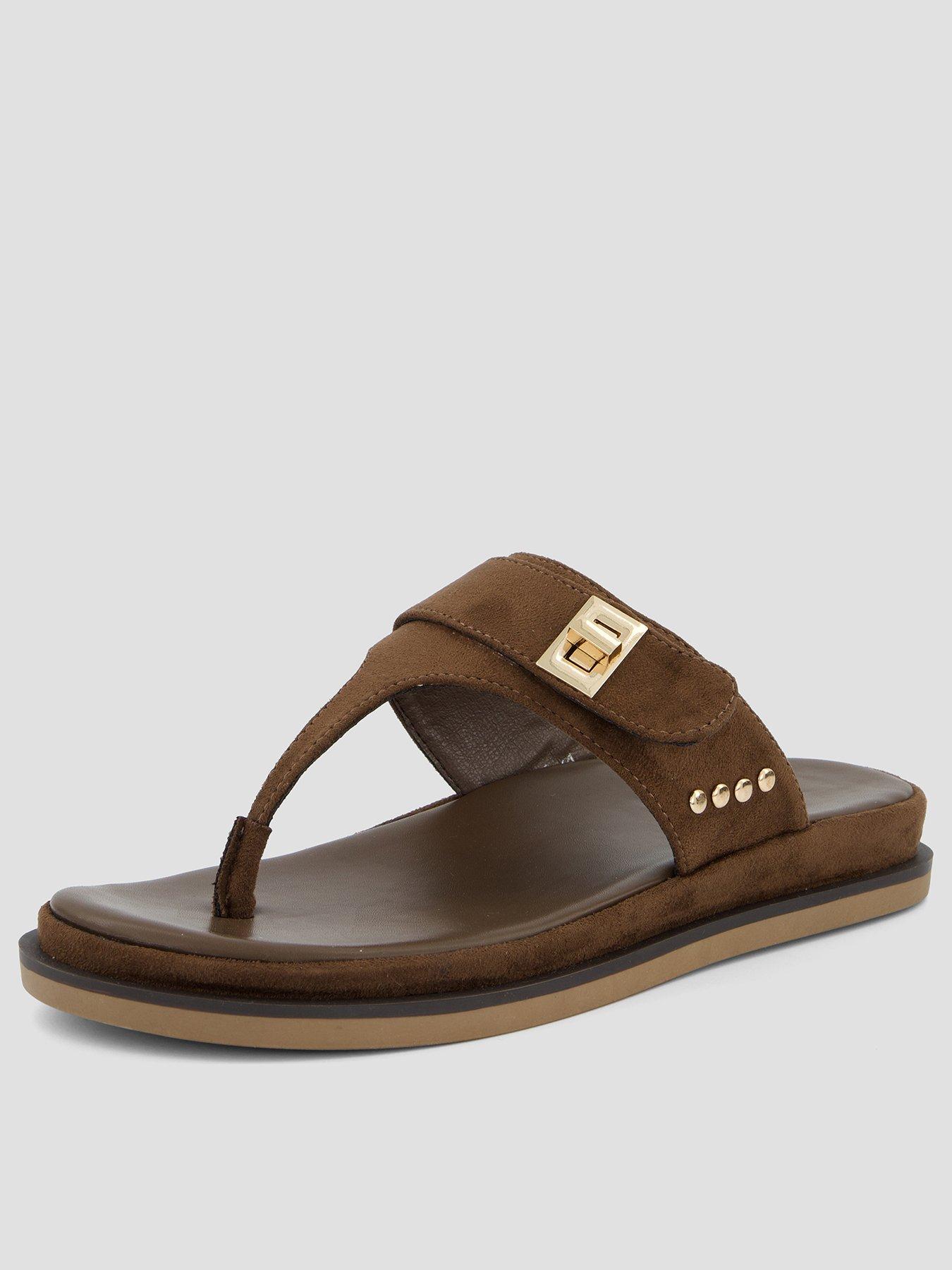 The Very Collection Extra Wide Fit Toe Post Flat Sandal - Brown | Very
