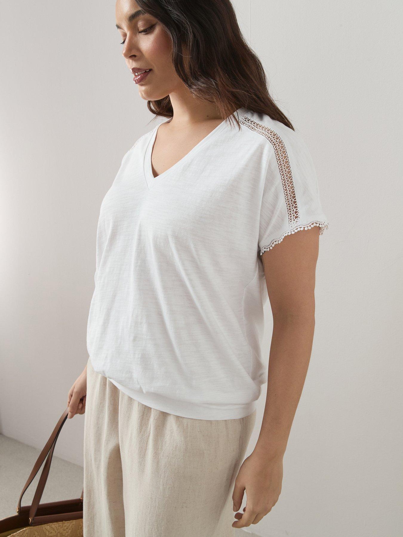 The Very Collection Curve V Neck Banded Hem T-Shirt - White