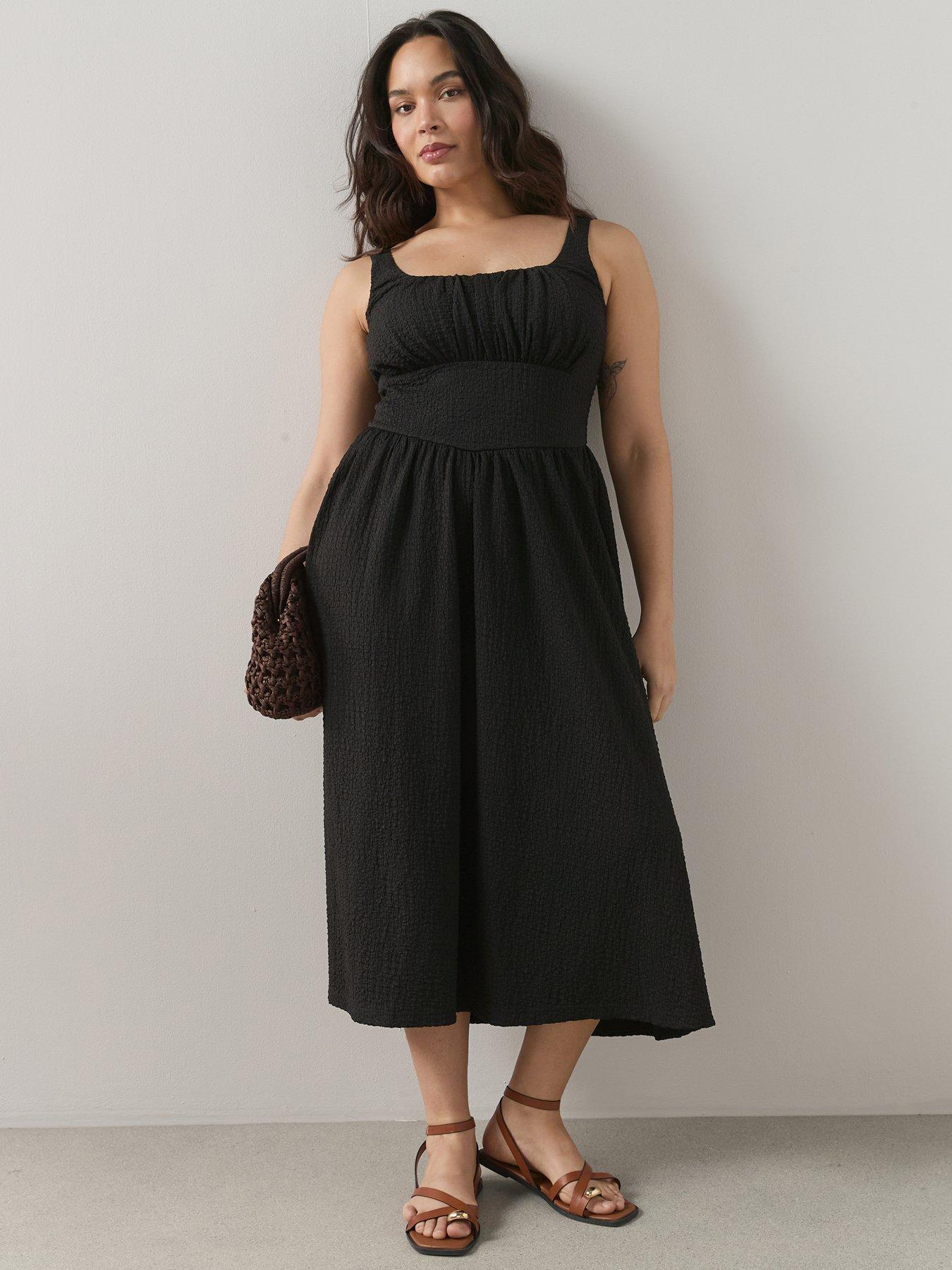 The Very Collection Curve Cinched Waist Stretch Midi Dress - Black