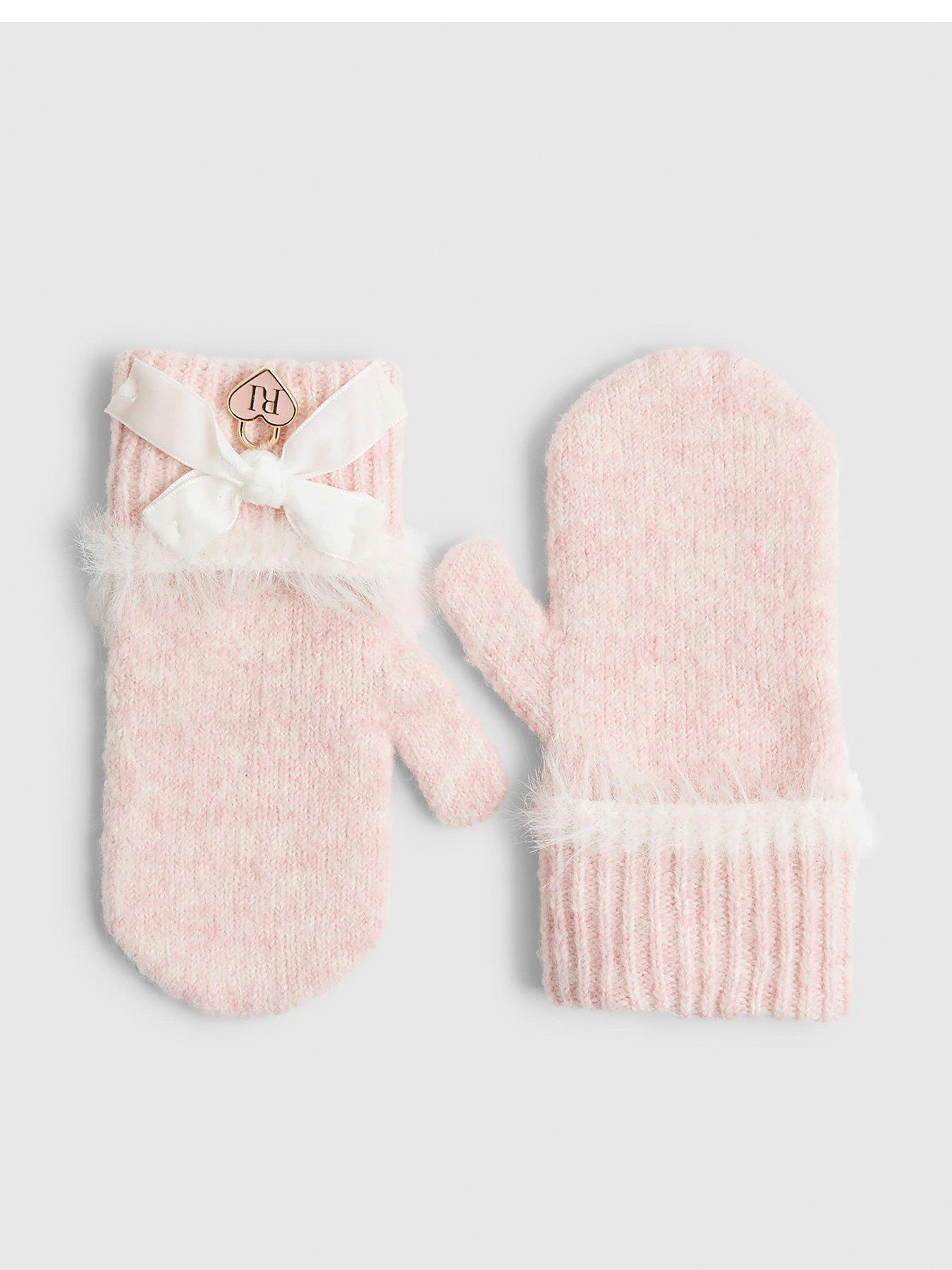 River Island Mini Girls Fluffy Bow Mittens - Pink