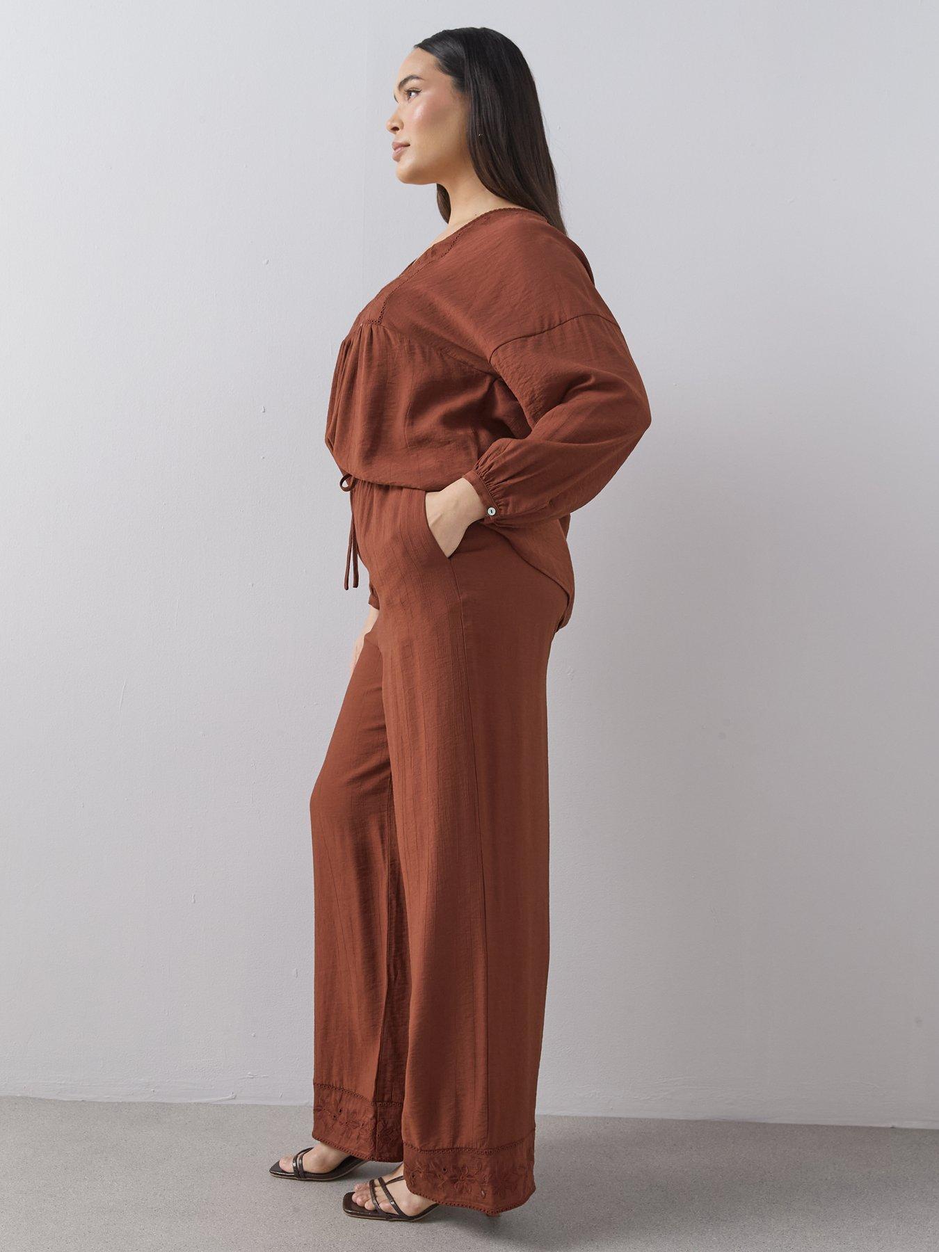 Image 5 of 6 of The Very Collection Curve Embroidered Hem Wide Leg Trouser Co-ord