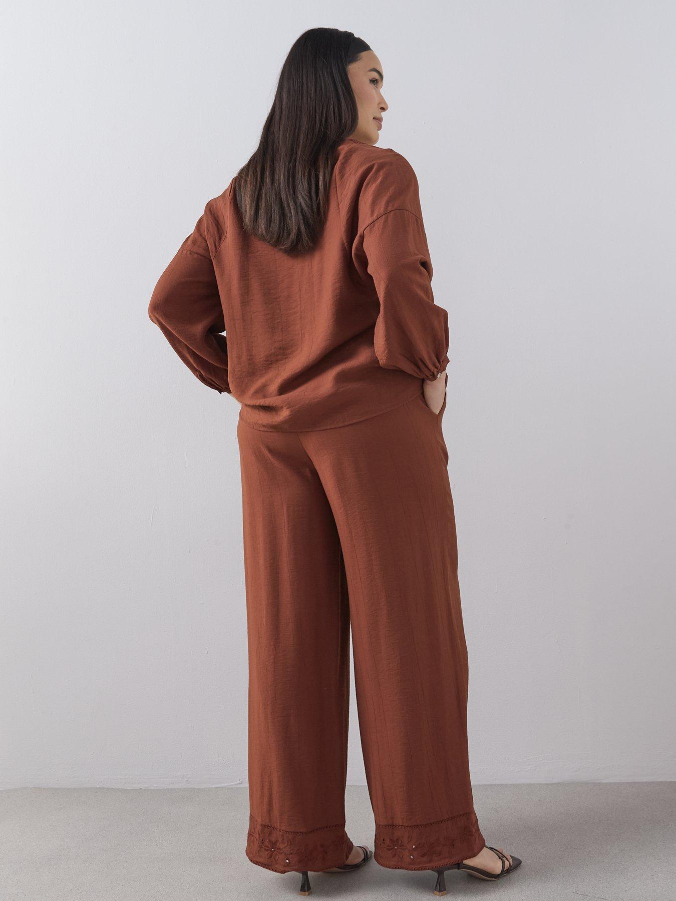Image 6 of 6 of The Very Collection Curve Embroidered Hem Wide Leg Trouser Co-ord