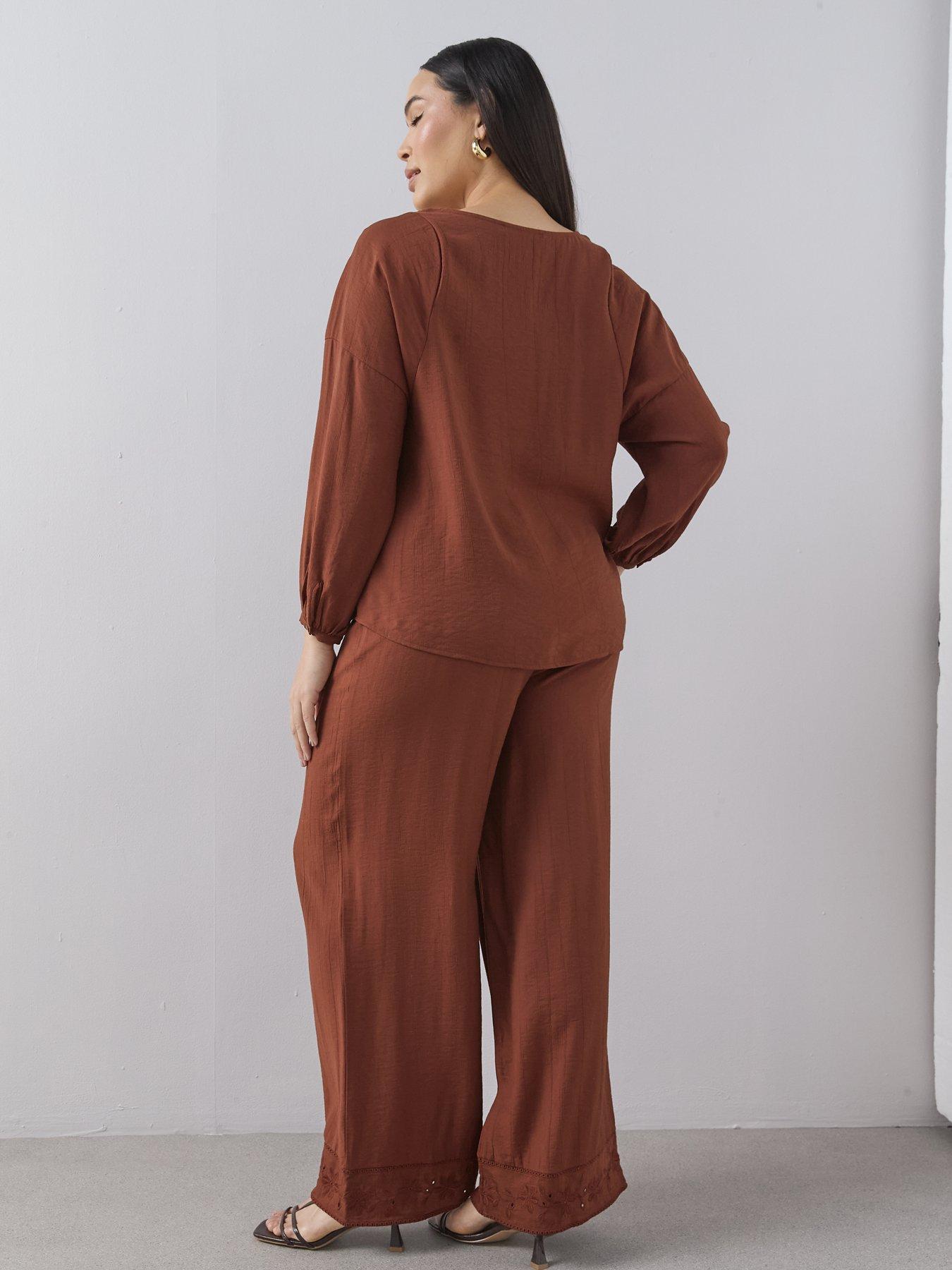 Image 2 of 6 of The Very Collection Curve Embroidered V Neck Blouse Co-ord
