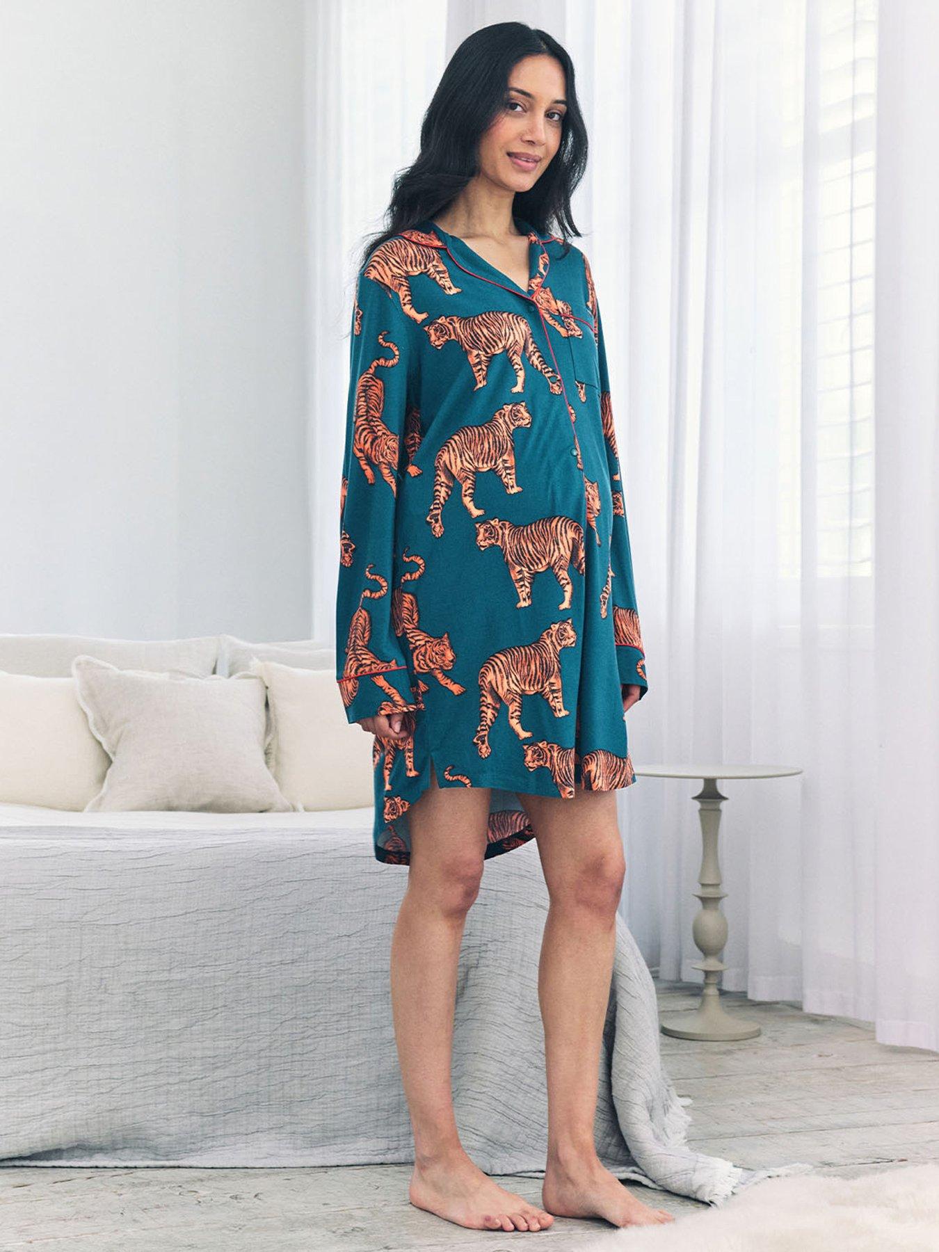 CHELSEA PEERS Maternity Night Shirt With Tiger Print In Polyester